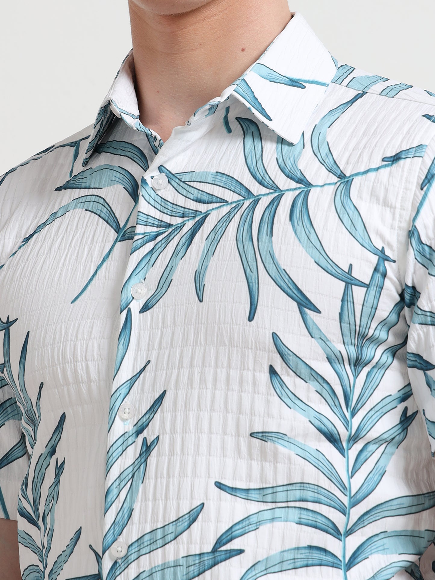 Blue leaf Half Sleeve Poly Cotton Digital Print Shirts
