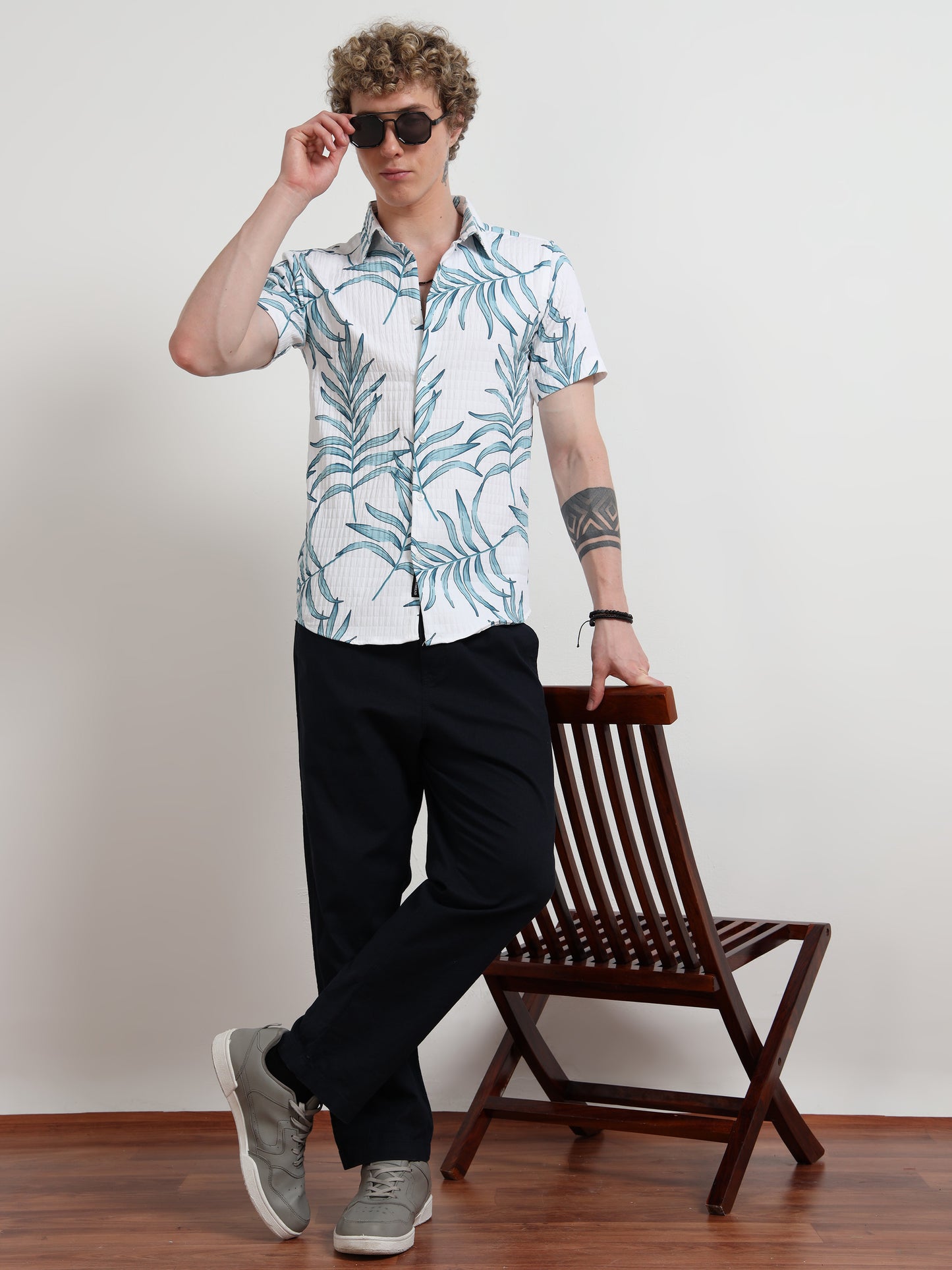 Blue leaf Half Sleeve Poly Cotton Digital Print Shirts