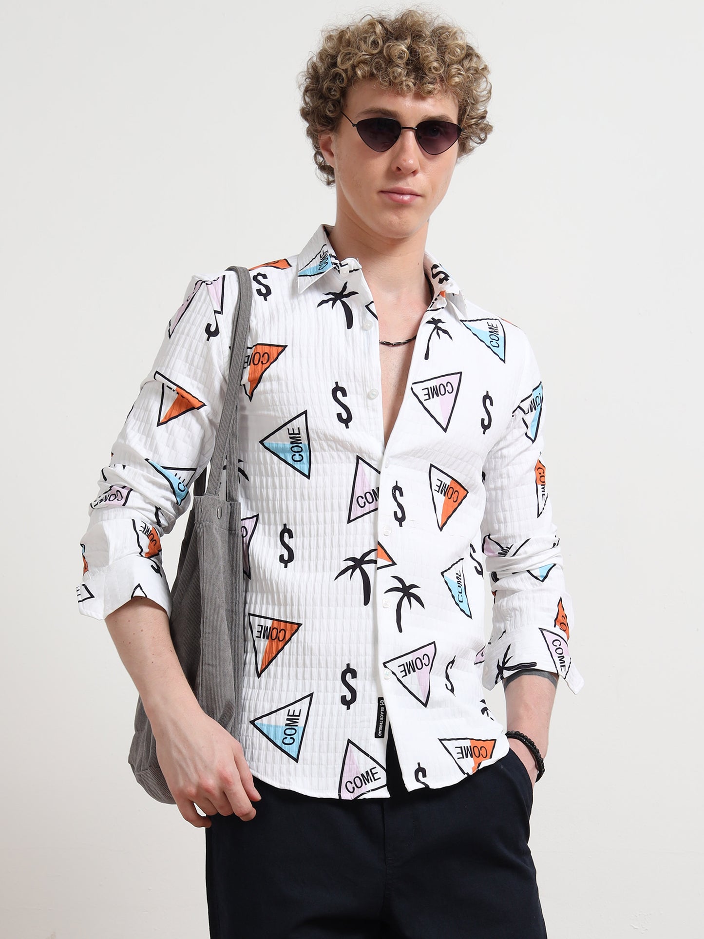 White Dollar Full sleeve Poly Cotton Digital Print Shirts