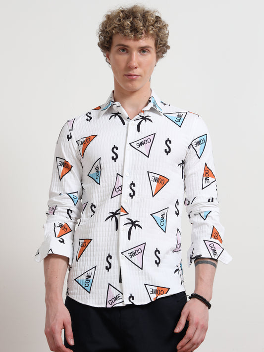 White Dollar Full sleeve Poly Cotton Digital Print Shirts