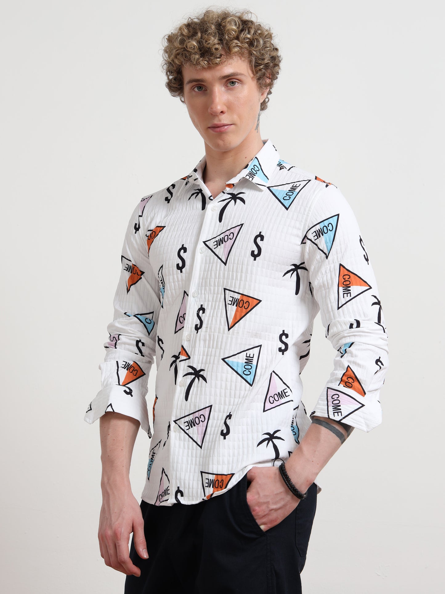 White Dollar Full sleeve Poly Cotton Digital Print Shirts