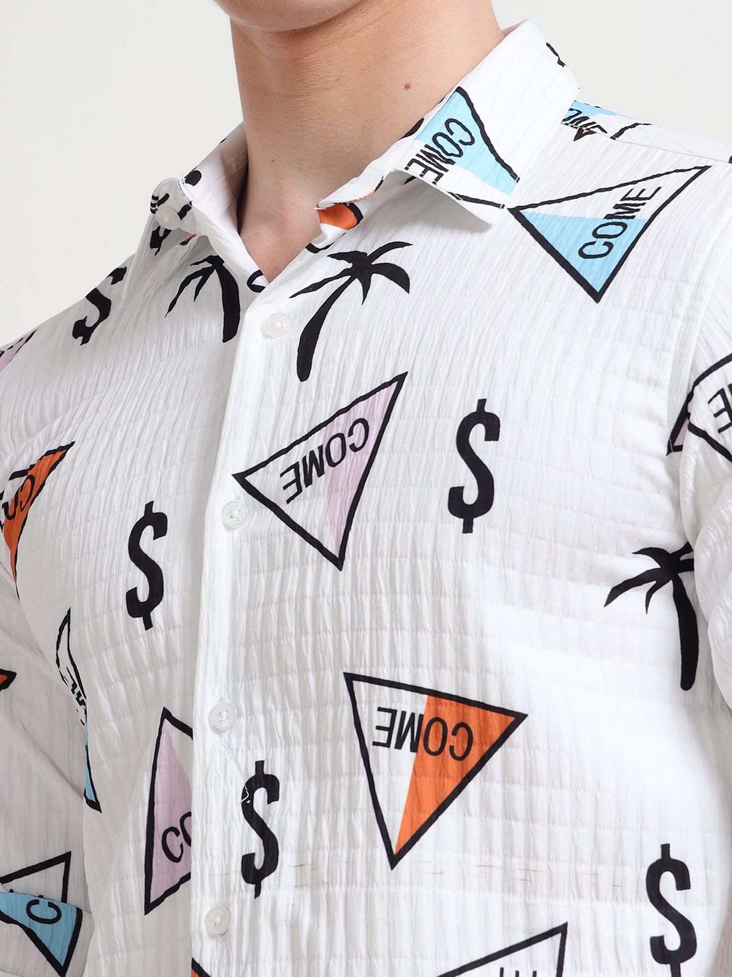 White Dollar Full sleeve Poly Cotton Digital Print Shirts