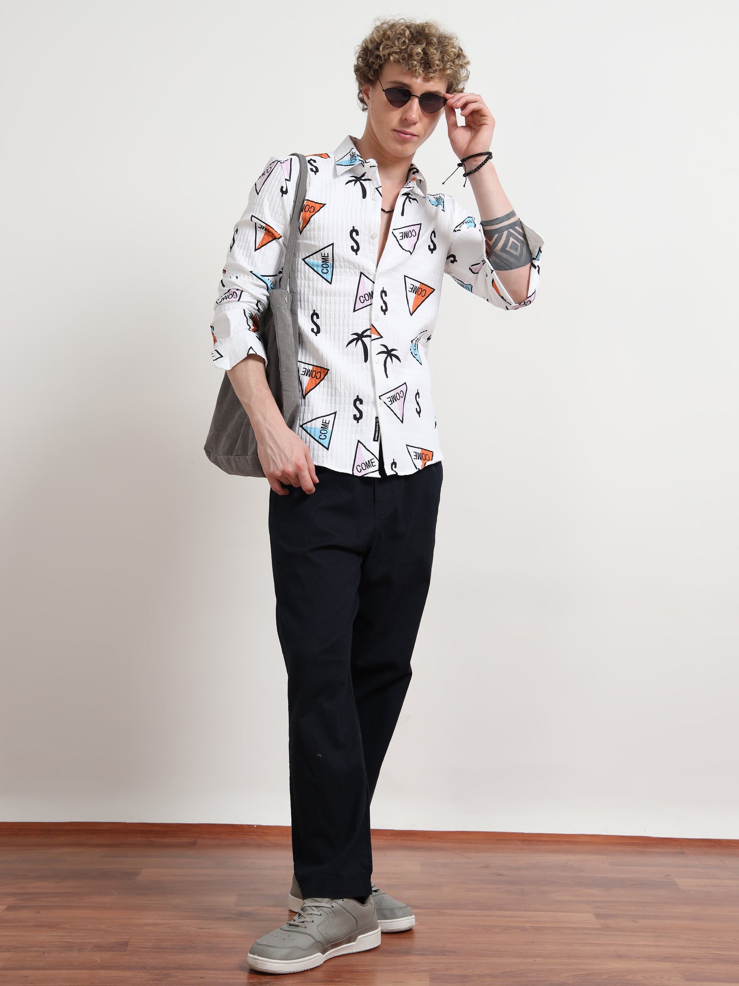 White Dollar Full sleeve Poly Cotton Digital Print Shirts
