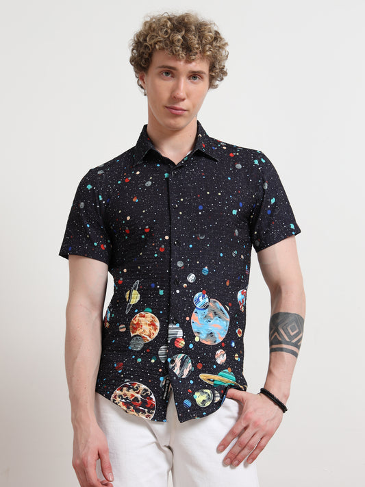 Space Half Sleeve Poly Cotton Digital Print Shirts