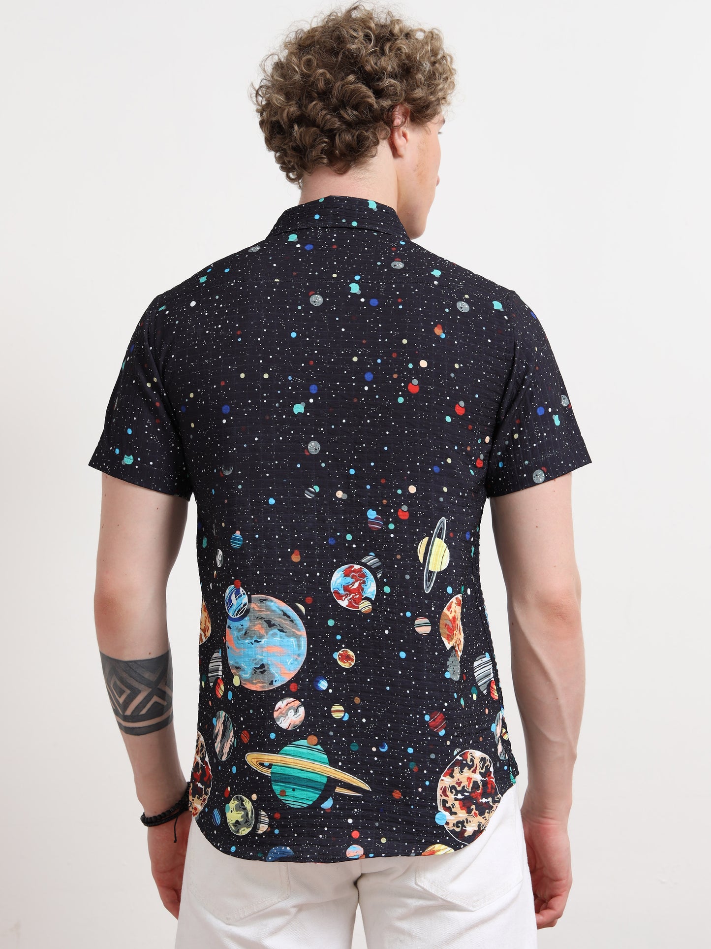 Space Half Sleeve Poly Cotton Digital Print Shirts