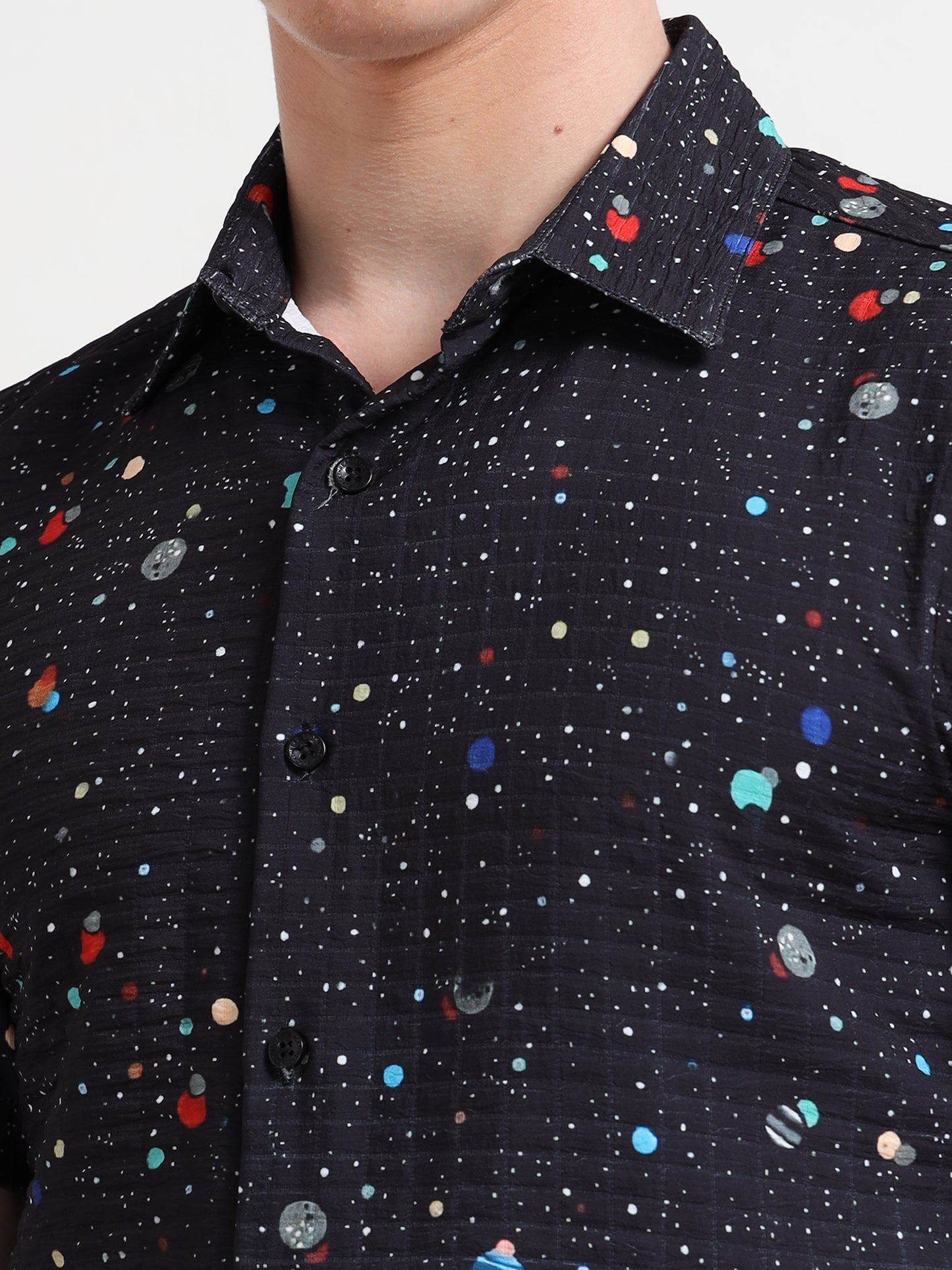 Space Half Sleeve Poly Cotton Digital Print Shirts