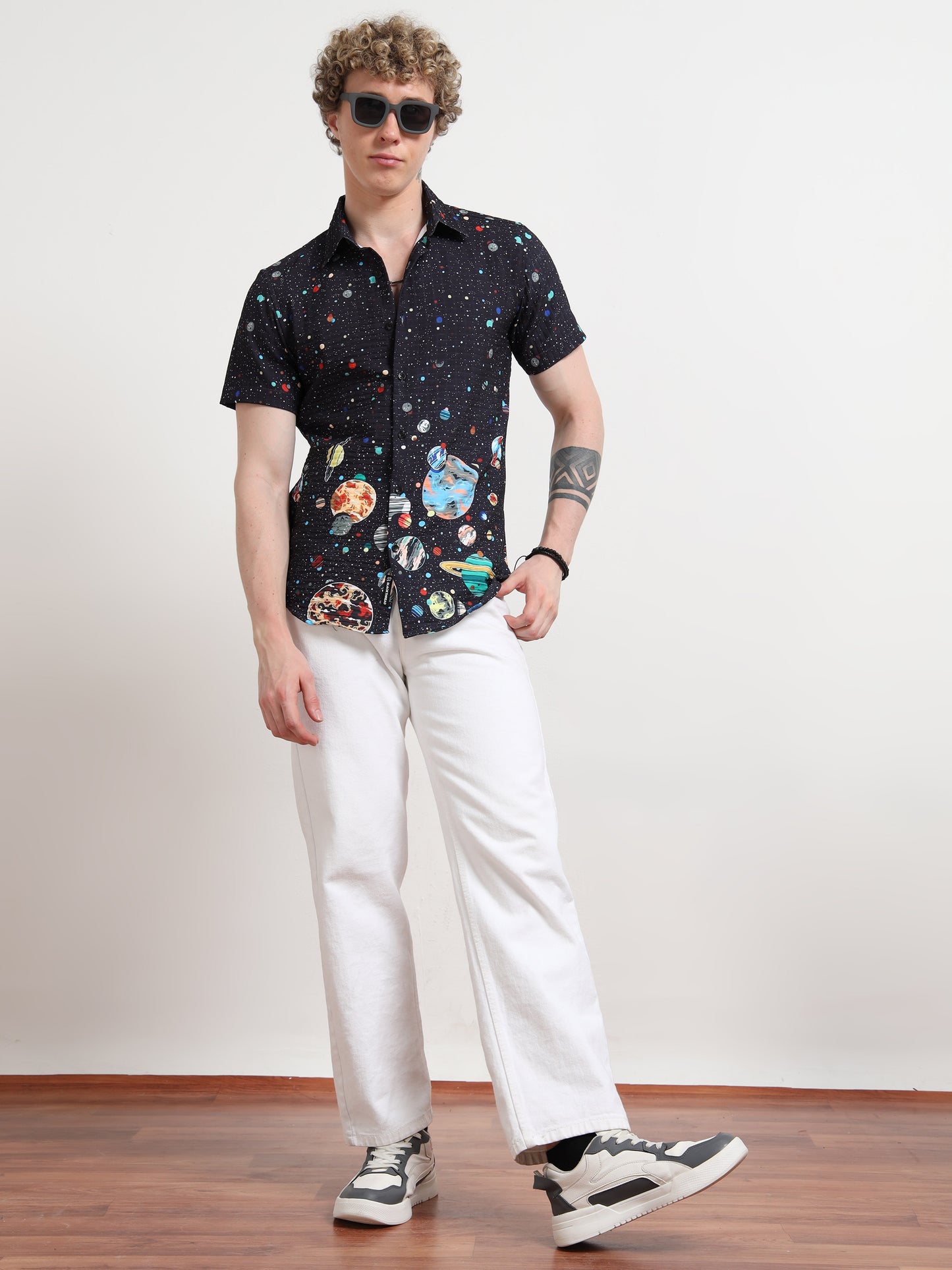 Space Half Sleeve Poly Cotton Digital Print Shirts