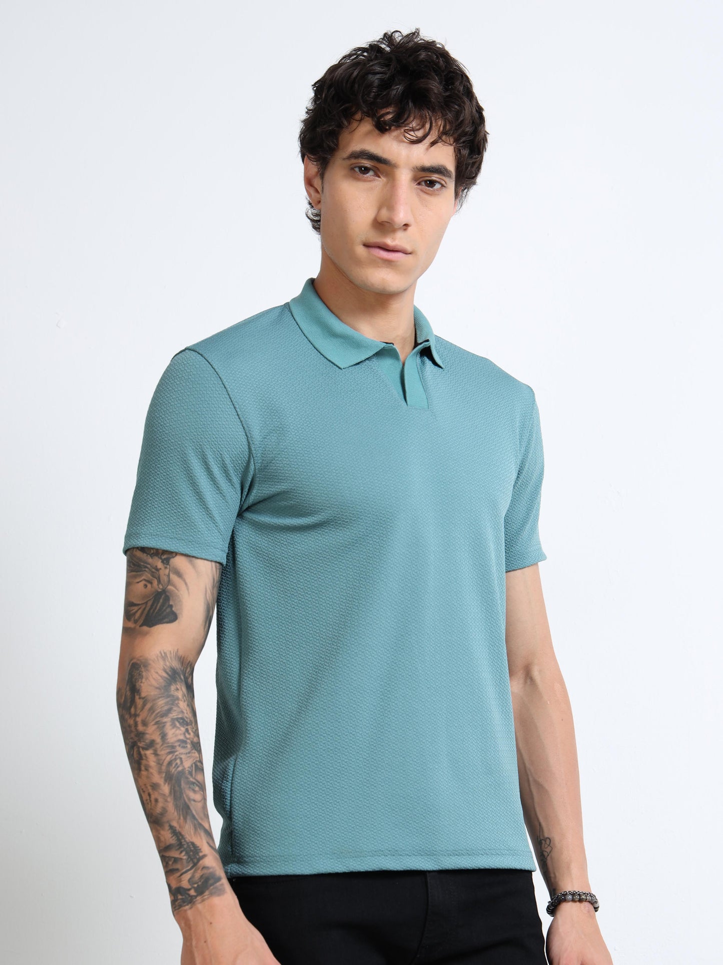 Men’s Textured Knit Polo – Seafoam Teal