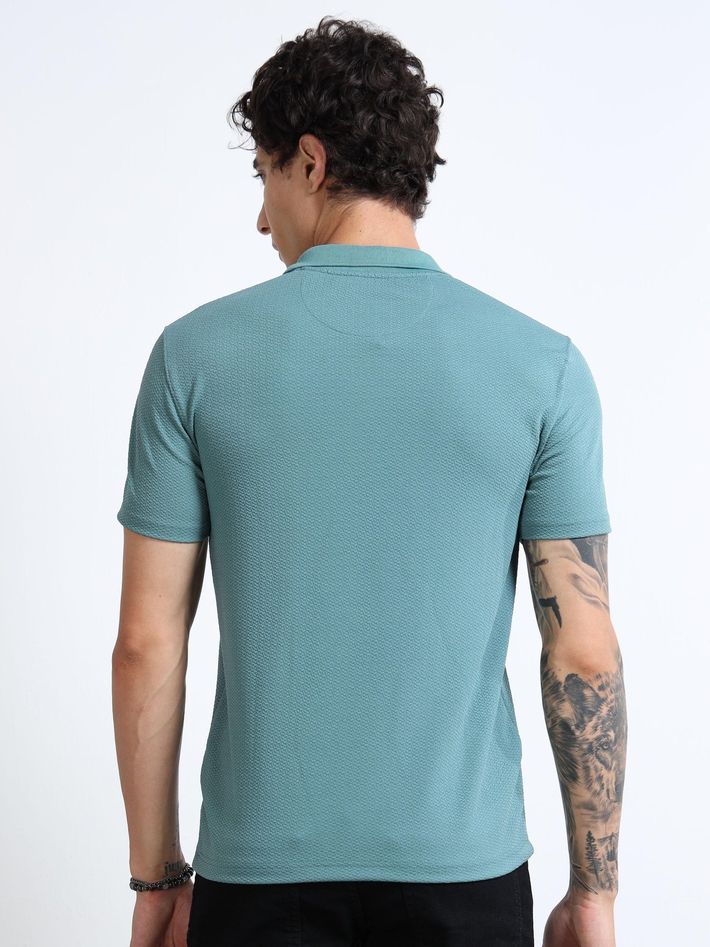 Men’s Textured Knit Polo – Seafoam Teal