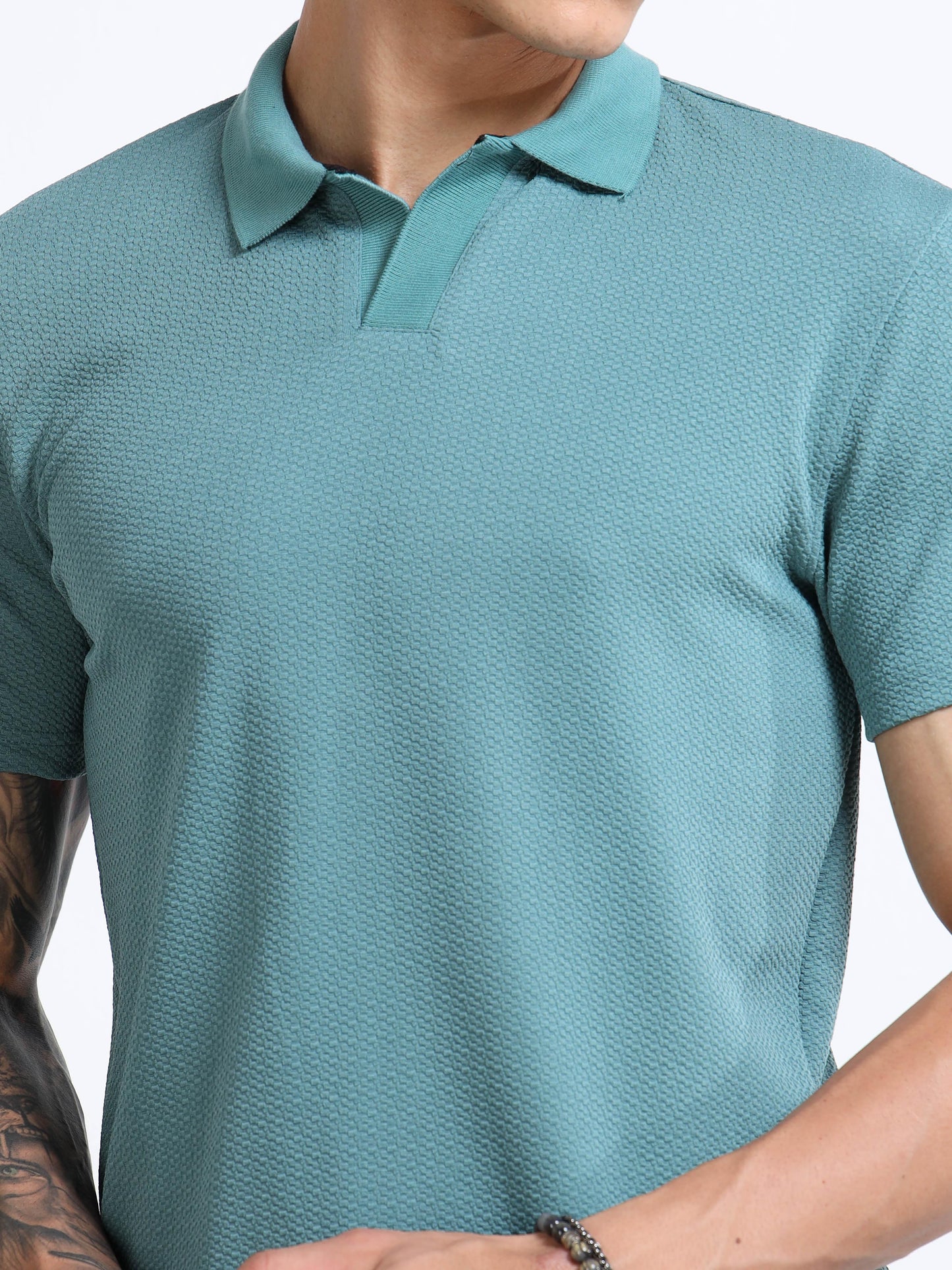Men’s Textured Knit Polo – Seafoam Teal