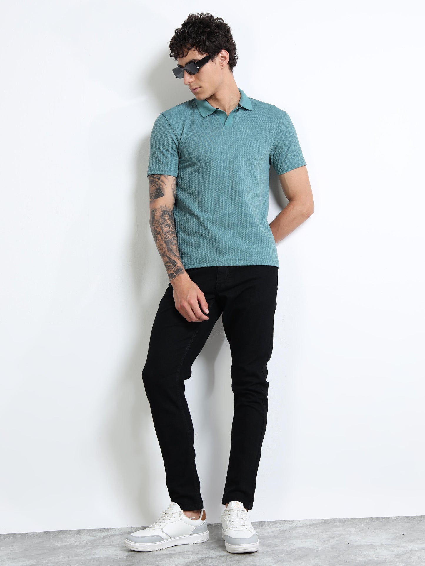 Men’s Textured Knit Polo – Seafoam Teal