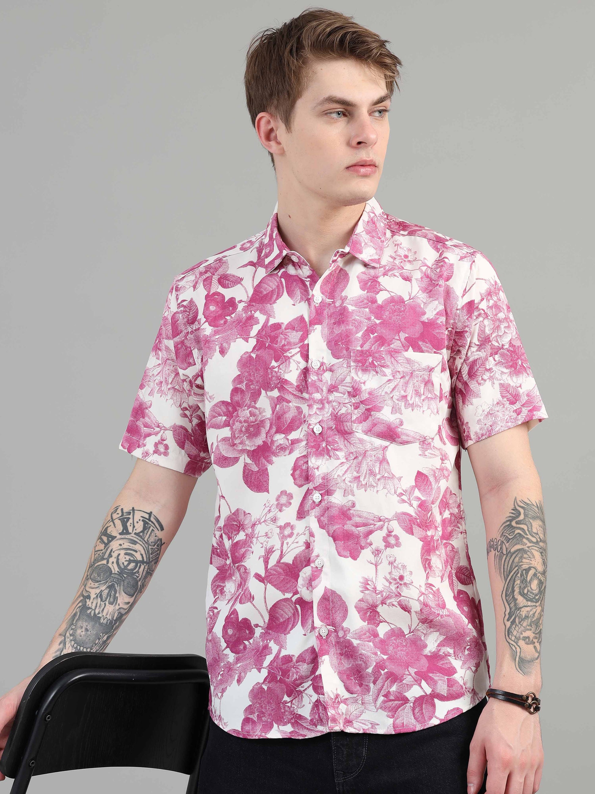 pink floral dress shirt Amazon.com: WDIRARA Men's Floral Lace See Through Button Front Short Sleeve Shirt Summer Tee Top Hot Pink X-Large : Clothing, Shoes & Jewelry