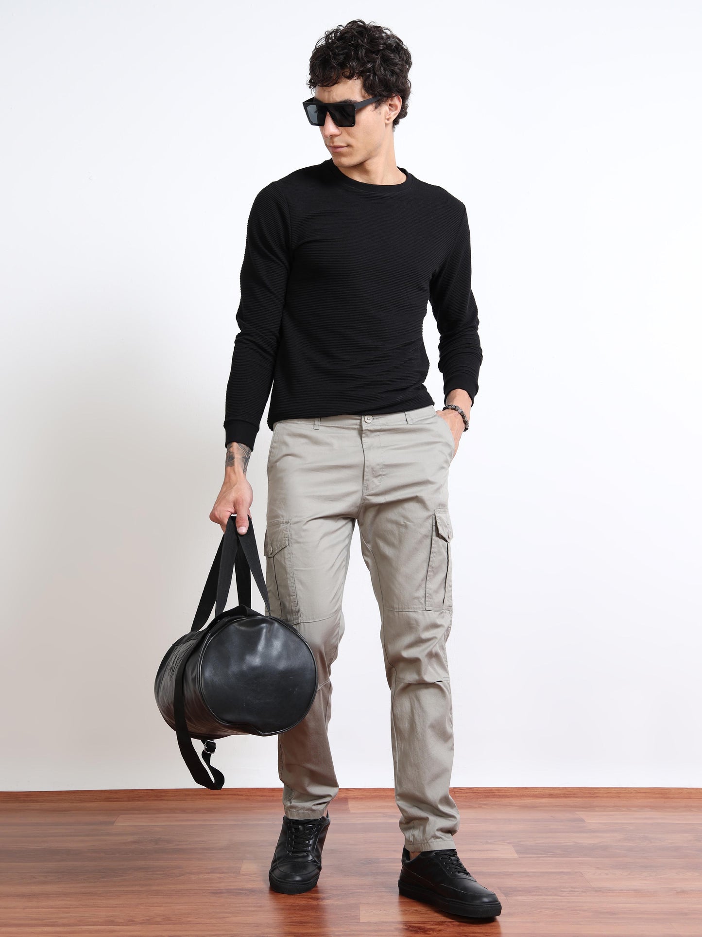 Men’s Slim Fit Beige Cargo Pants