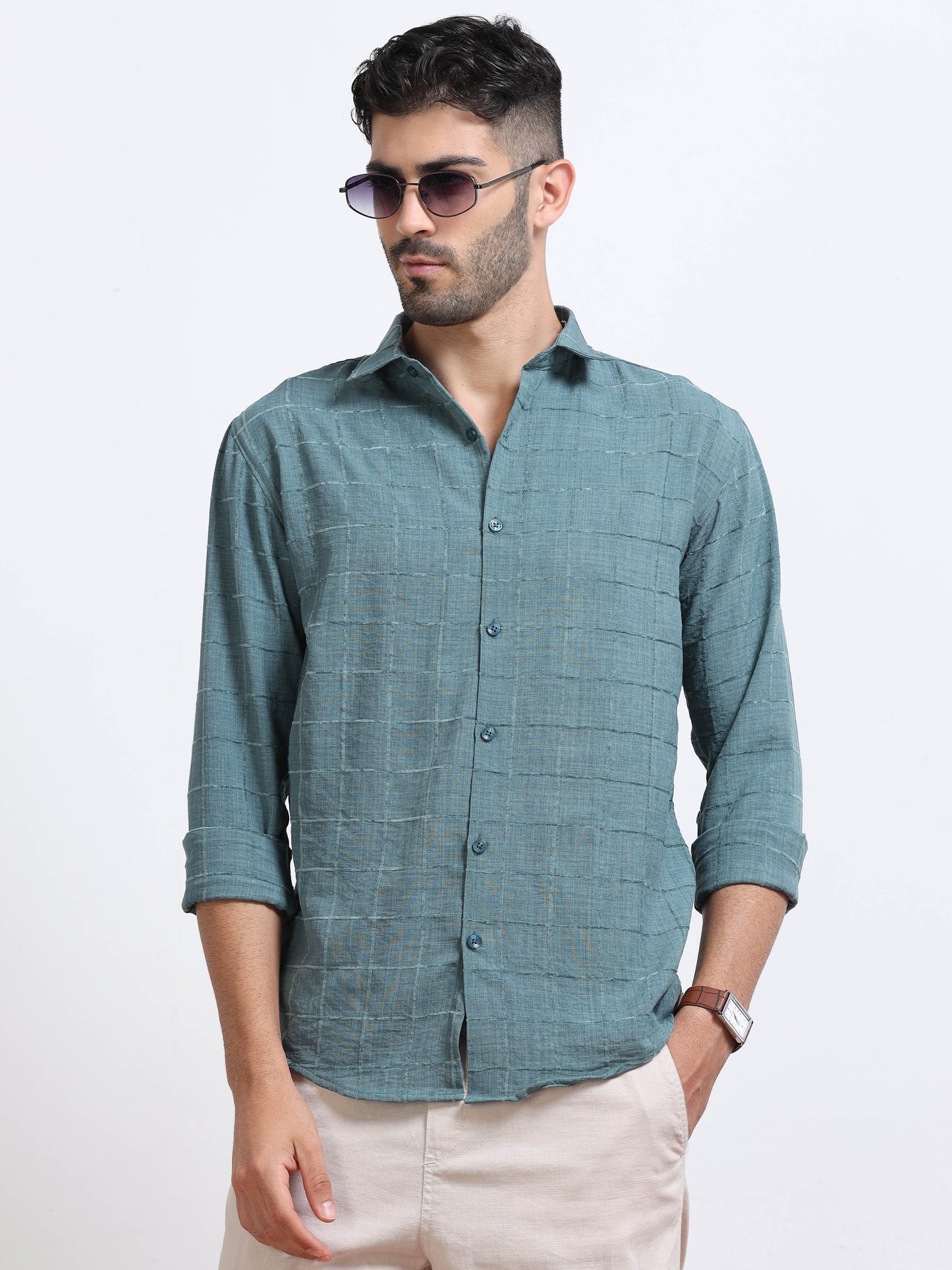 Blue Men's Cotton Checks Design Casual Shirt - Premium Comfort Fit