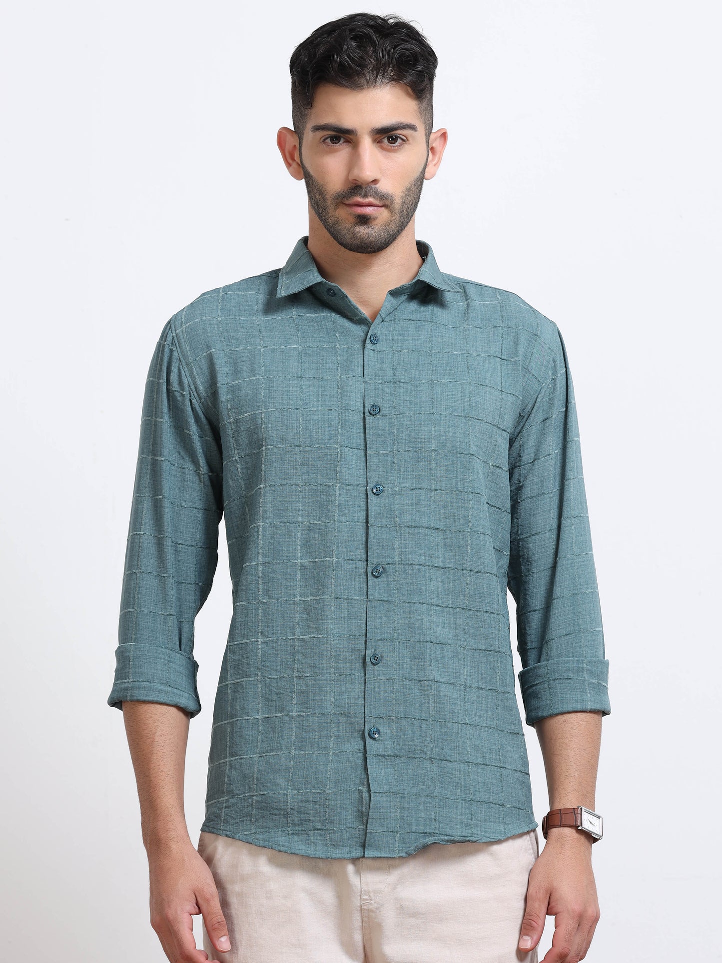 Blue Men's Cotton Checks Design Casual Shirt - Premium Comfort Fit