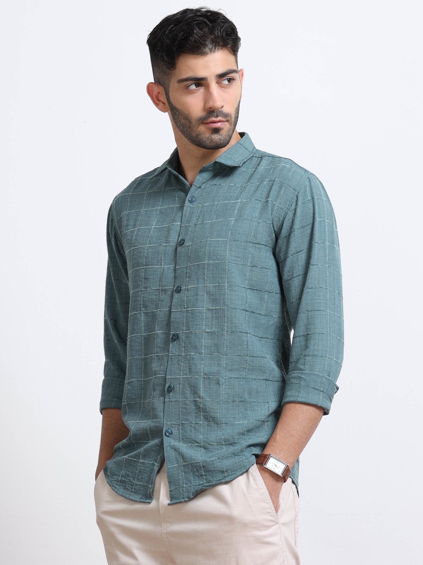 Blue Men's Cotton Checks Design Casual Shirt - Premium Comfort Fit