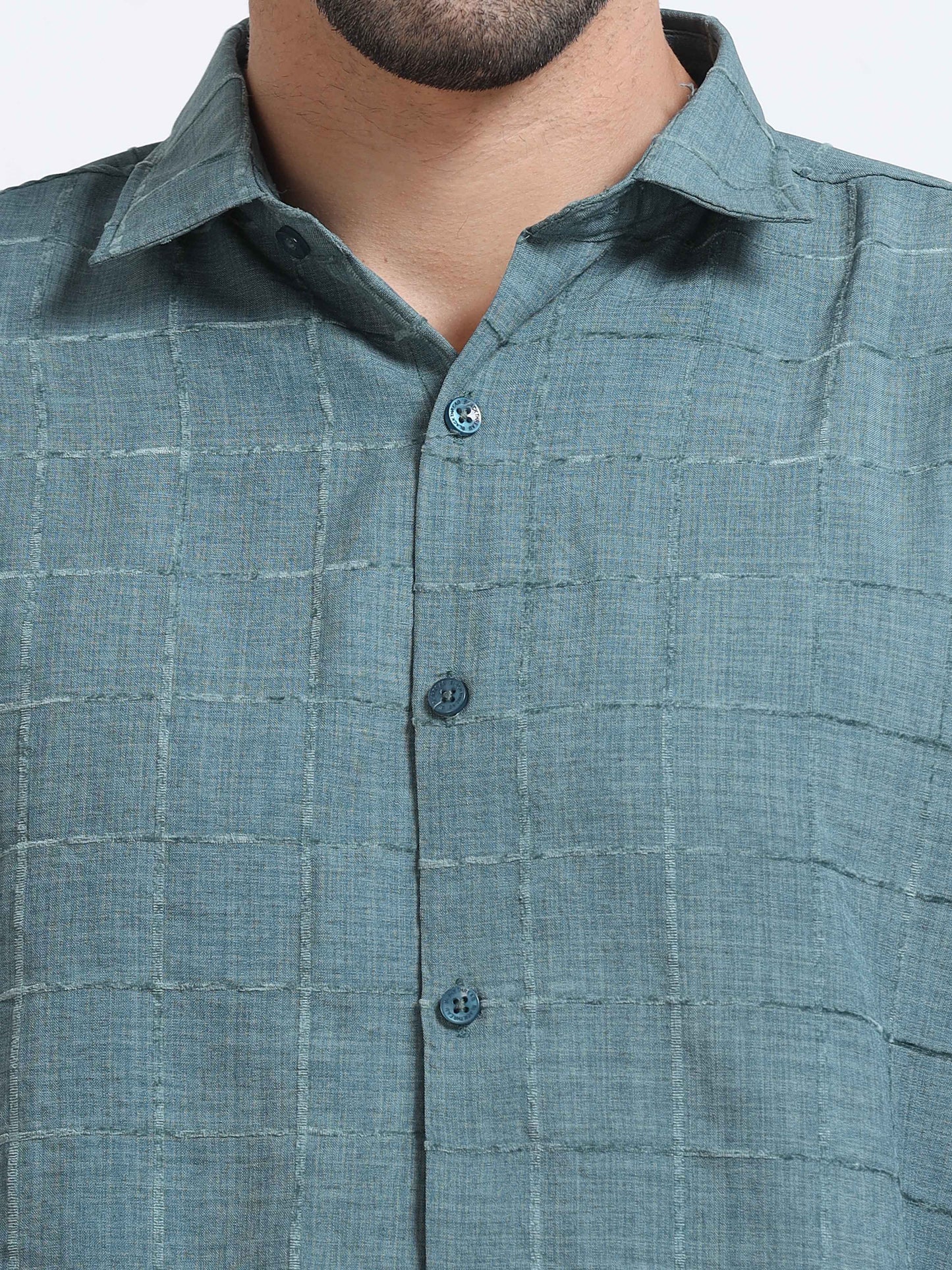 Blue Men's Cotton Checks Design Casual Shirt - Premium Comfort Fit