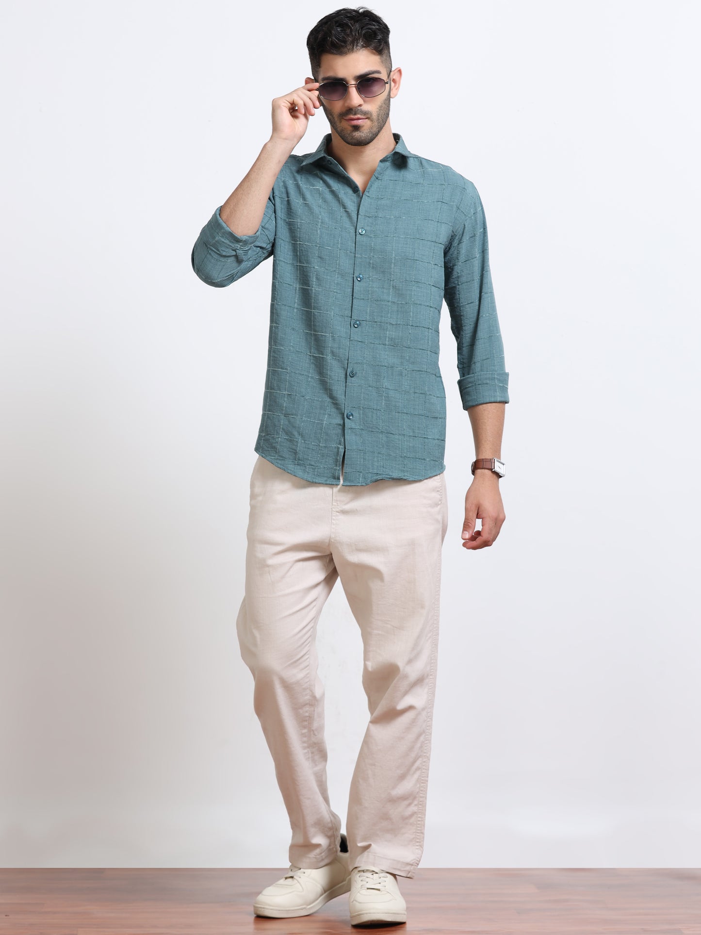 Blue Men's Cotton Checks Design Casual Shirt - Premium Comfort Fit