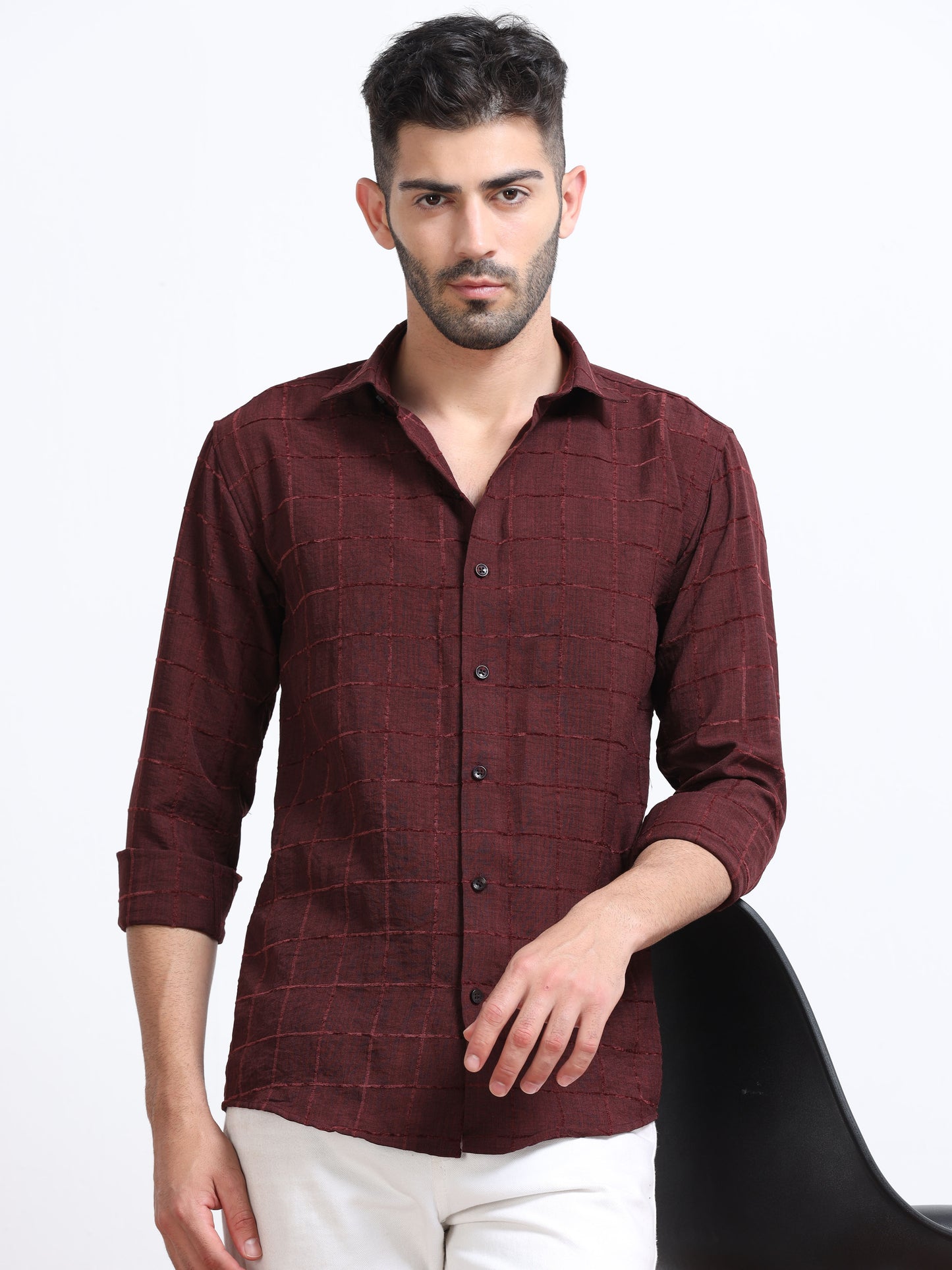 Maroon Men's Cotton Checks Design Casual Shirt - Premium Comfort Fit