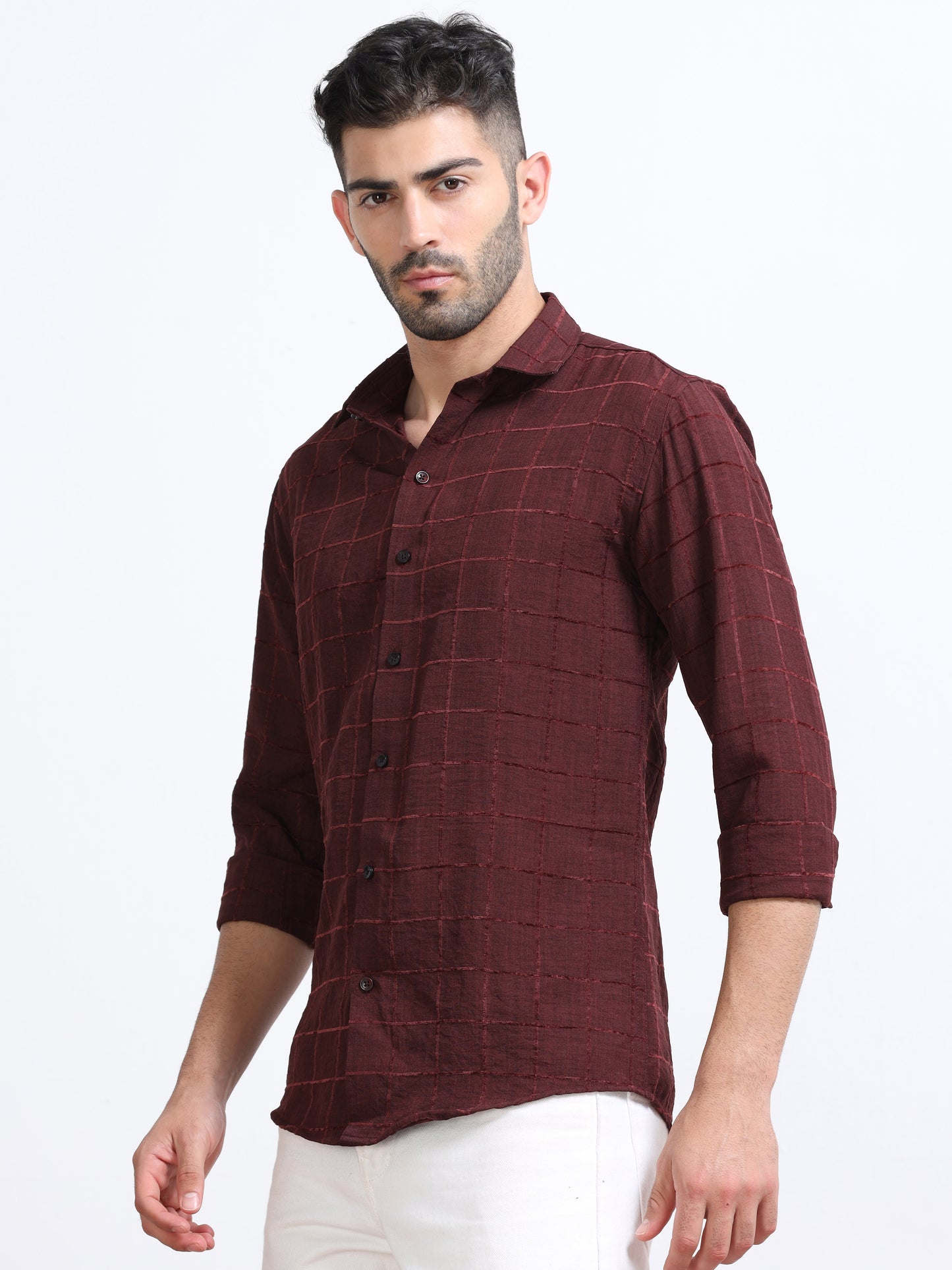 Maroon Men's Cotton Checks Design Casual Shirt - Premium Comfort Fit