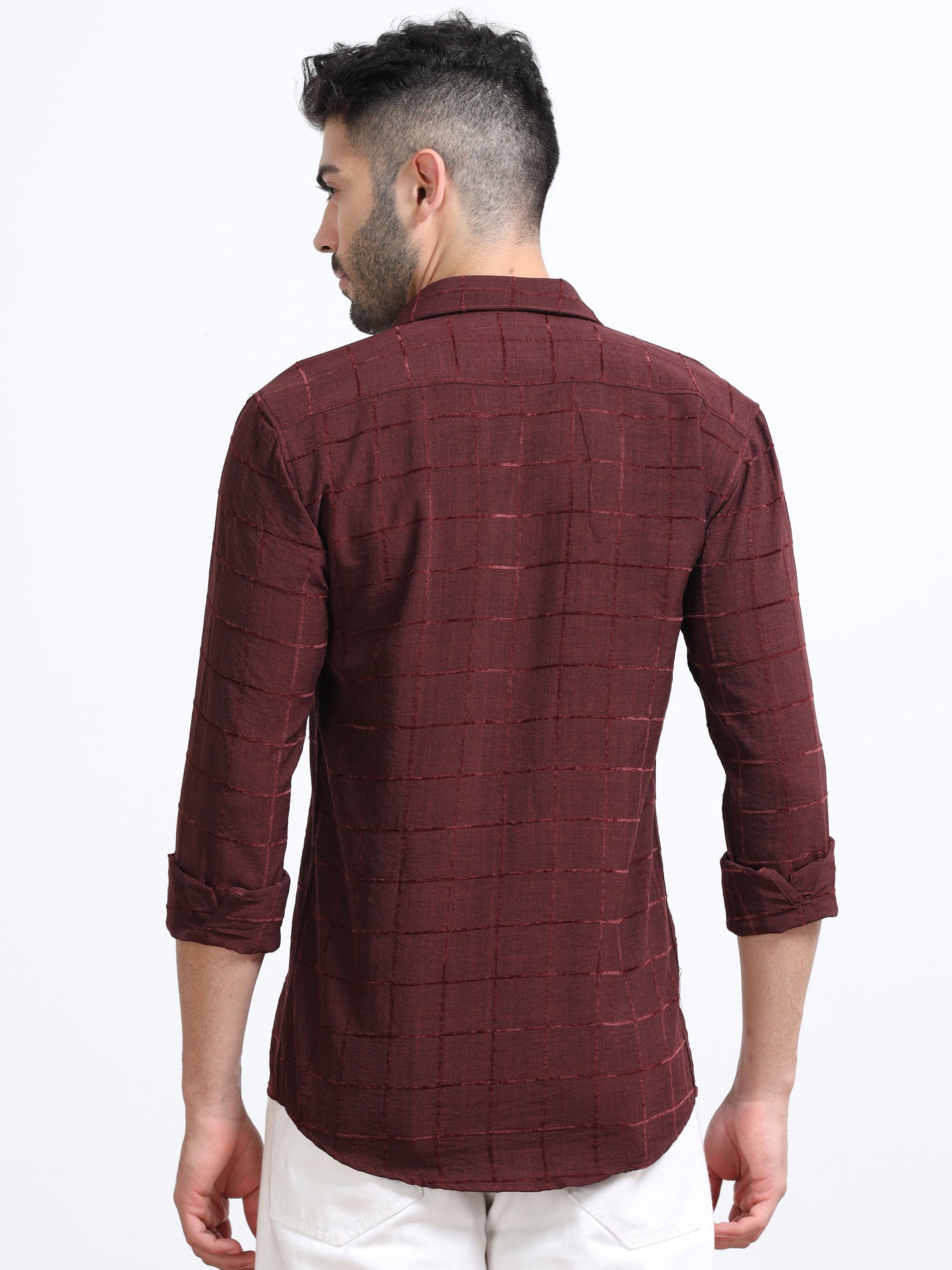 Maroon Men's Cotton Checks Design Casual Shirt - Premium Comfort Fit