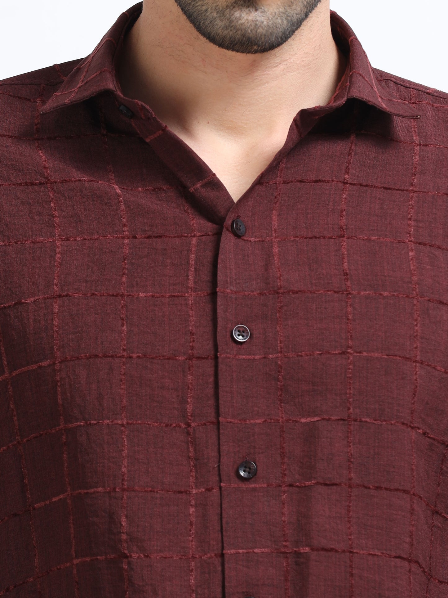Maroon Men's Cotton Checks Design Casual Shirt - Premium Comfort Fit