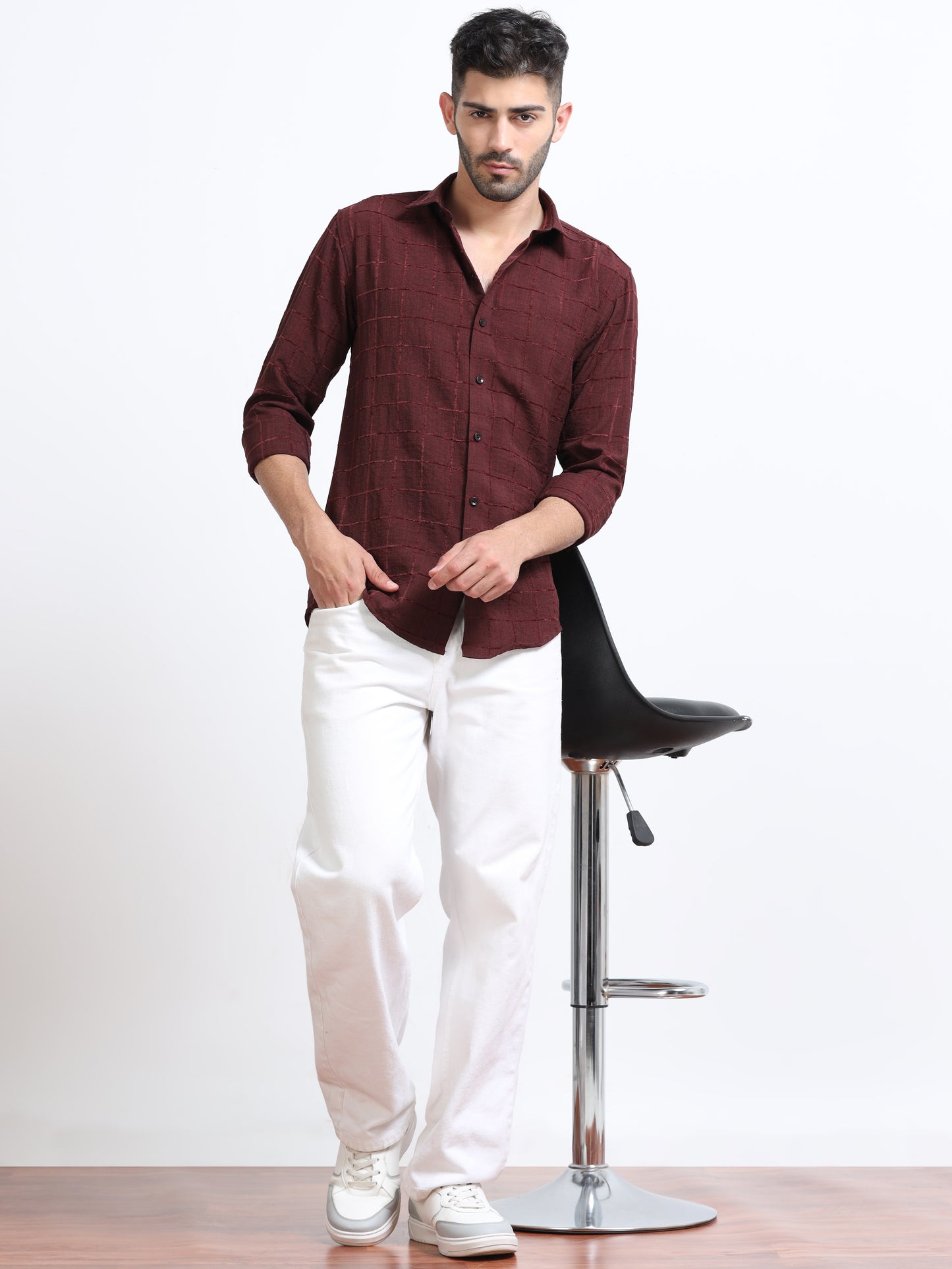 Maroon Men's Cotton Checks Design Casual Shirt - Premium Comfort Fit