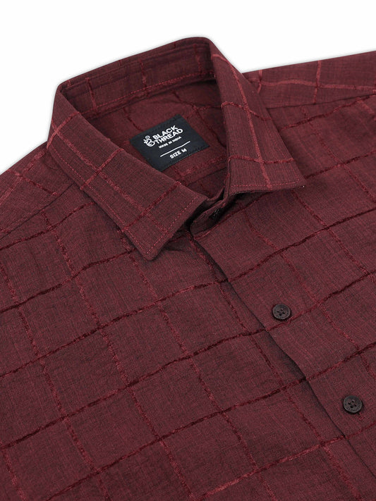 Maroon Men's Cotton Checks Design Casual Shirt - Premium Comfort Fit
