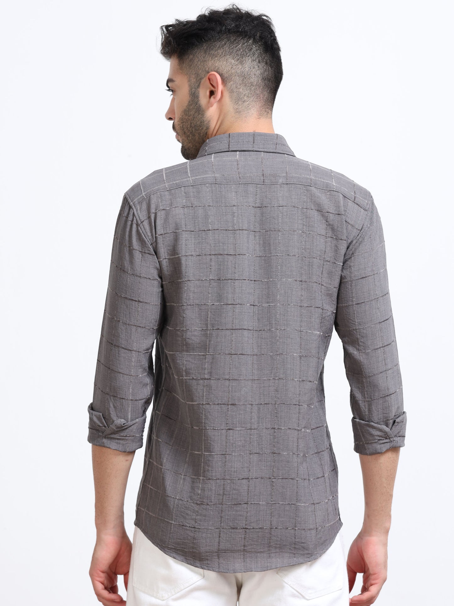 Grey Men's Cotton Checks Design Casual Shirt - Premium Comfort Fit