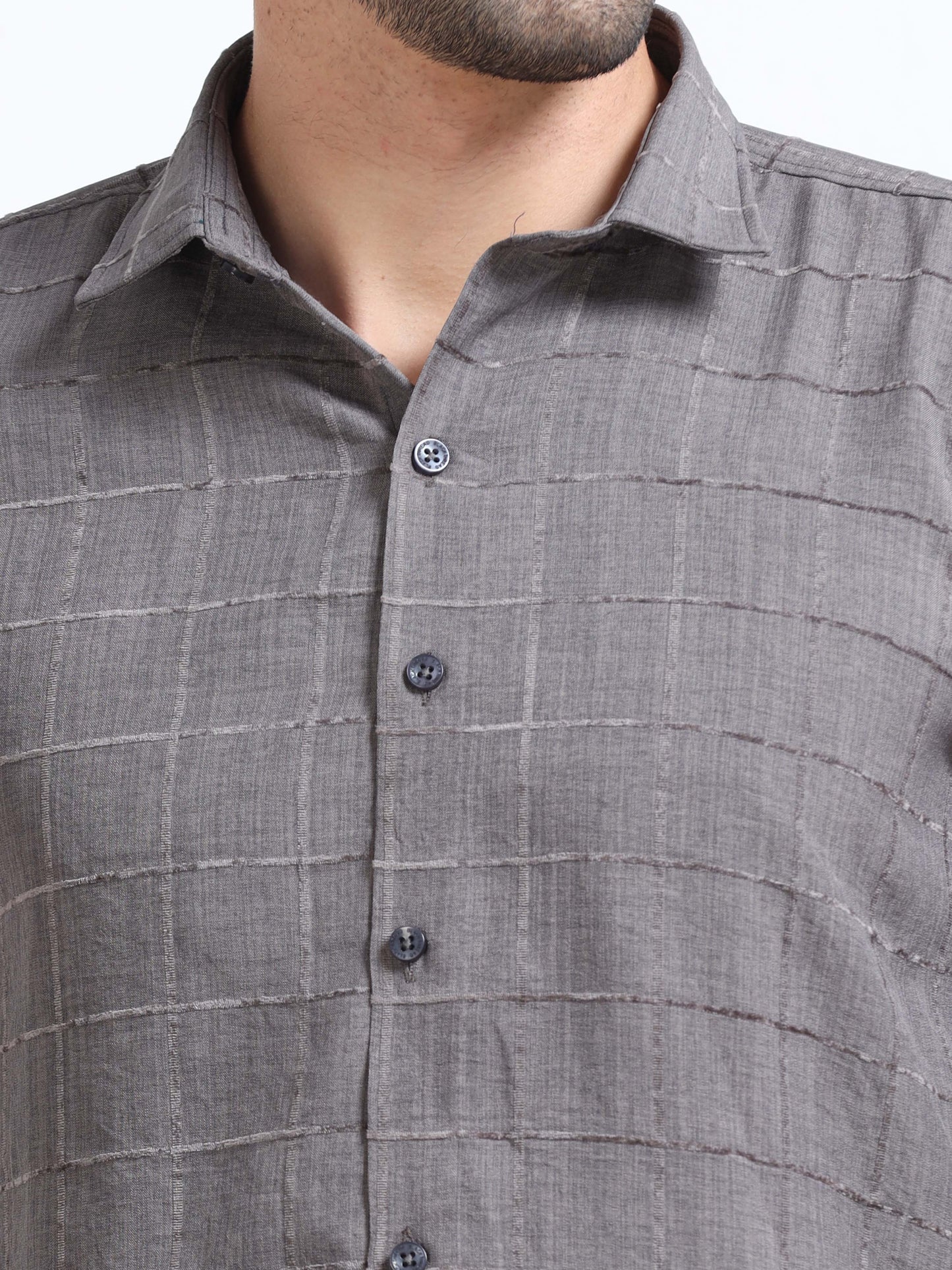 Grey Men's Cotton Checks Design Casual Shirt - Premium Comfort Fit