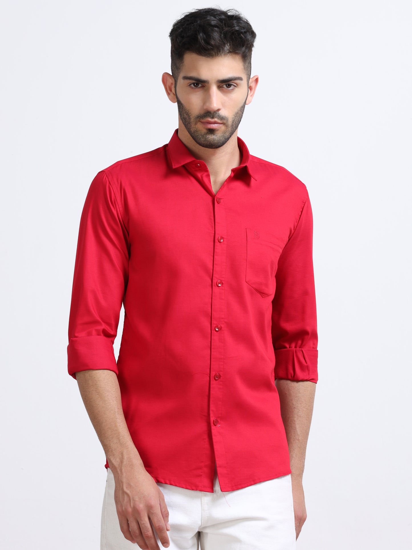 Cherry Red Men's Cotton Plain Casual Shirt - Premium Comfort Fit