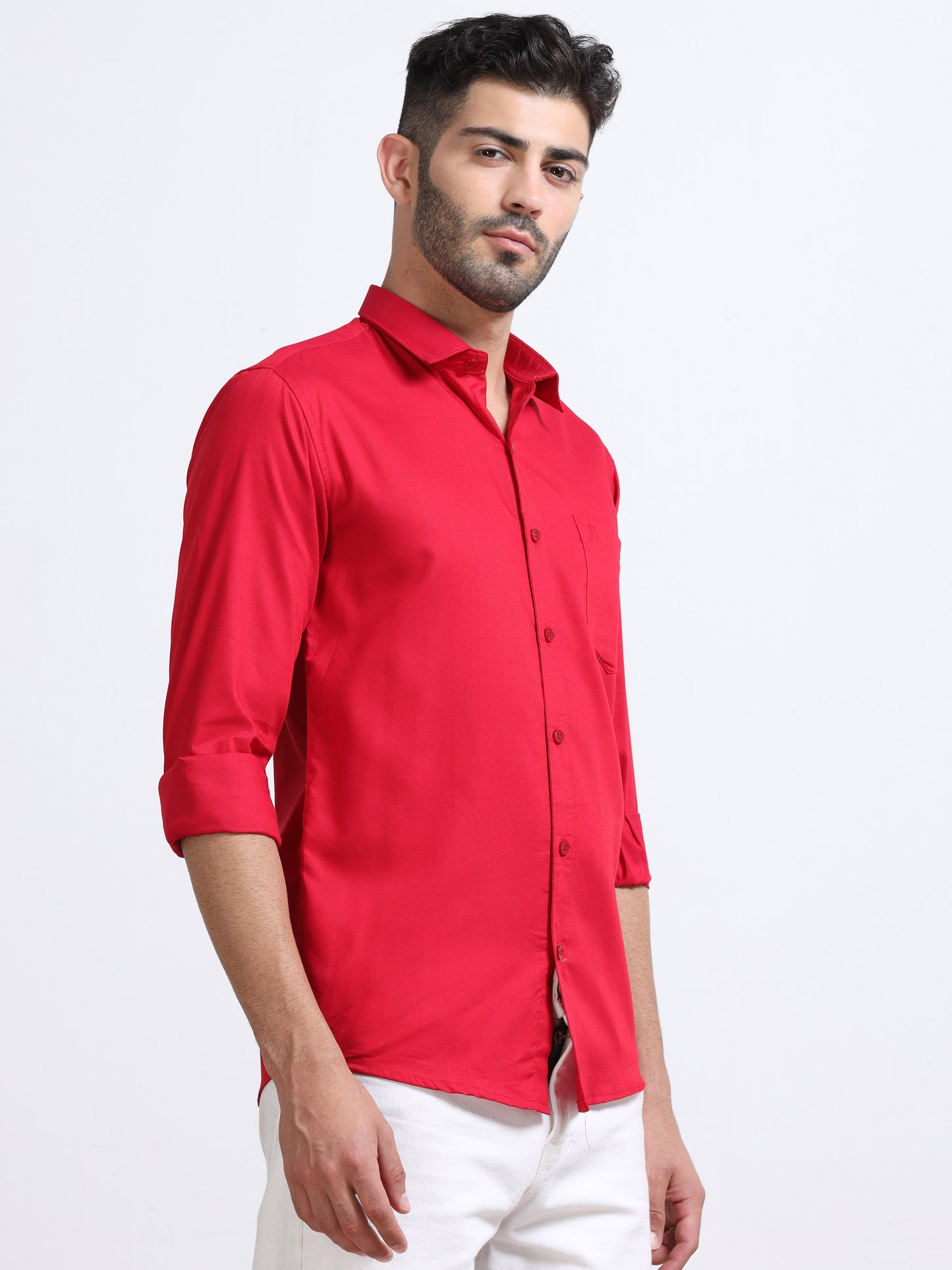 Cherry Red Men's Cotton Plain Casual Shirt - Premium Comfort Fit