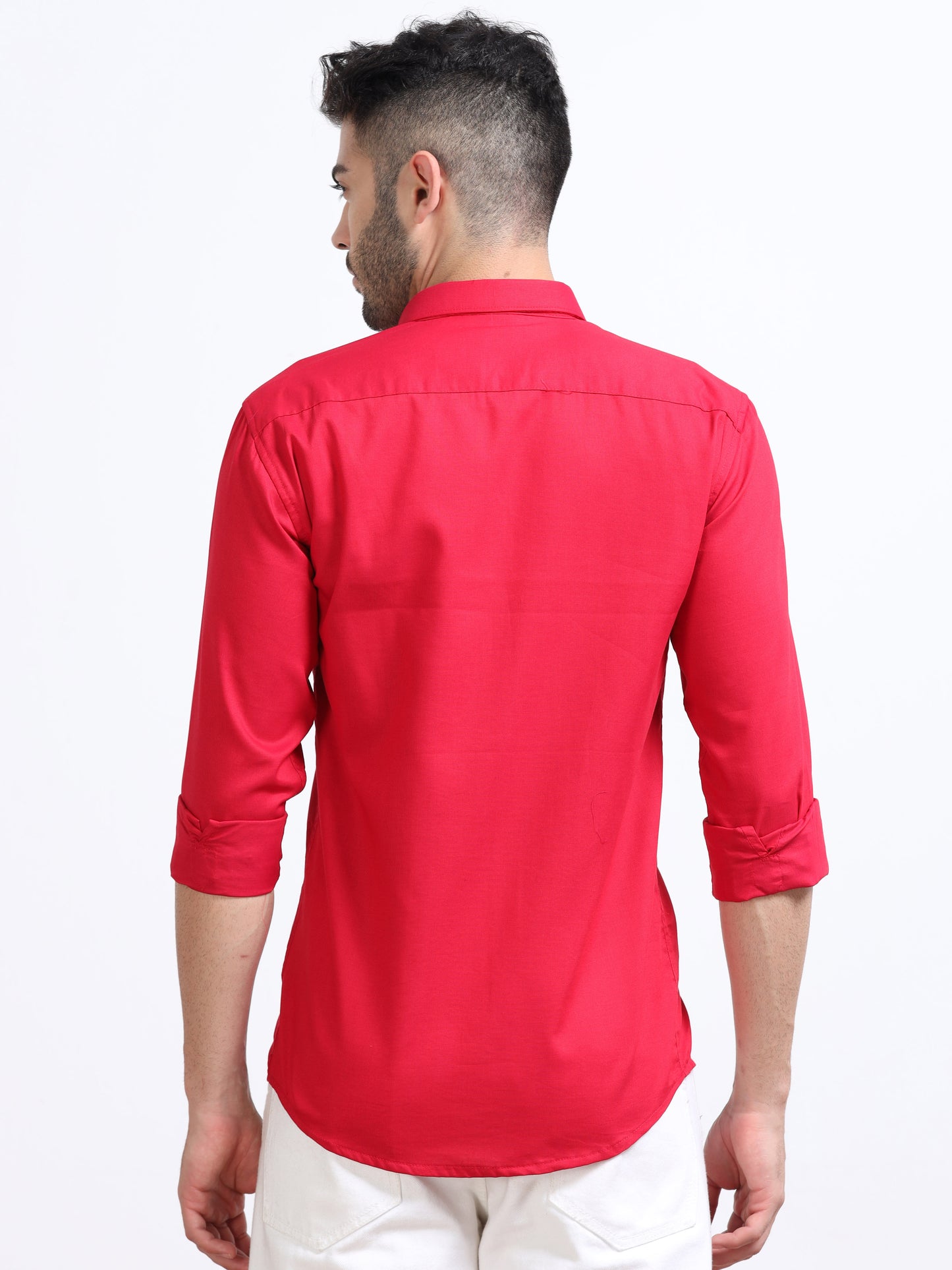 Cherry Red Men's Cotton Plain Casual Shirt - Premium Comfort Fit