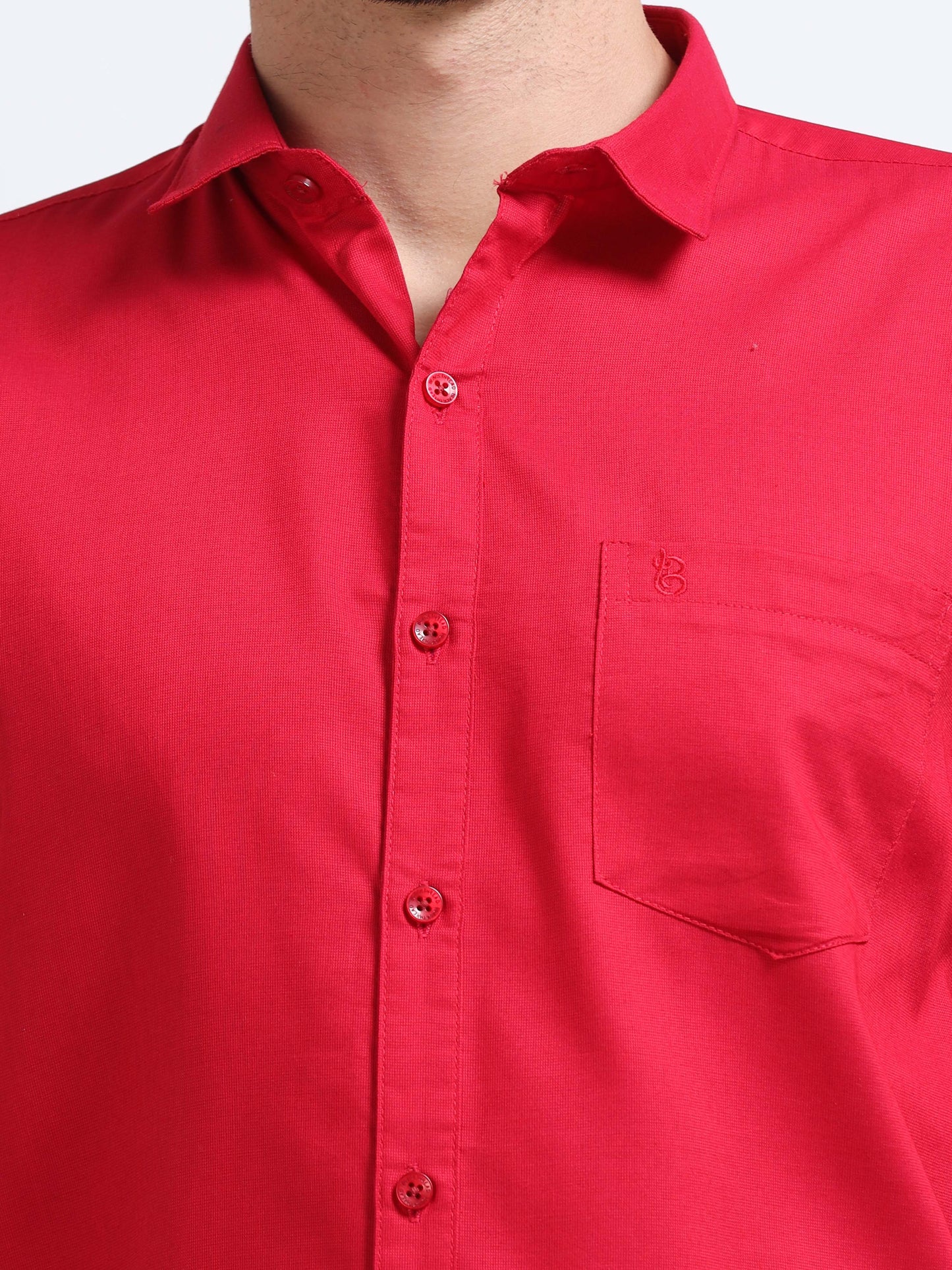 Cherry Red Men's Cotton Plain Casual Shirt - Premium Comfort Fit