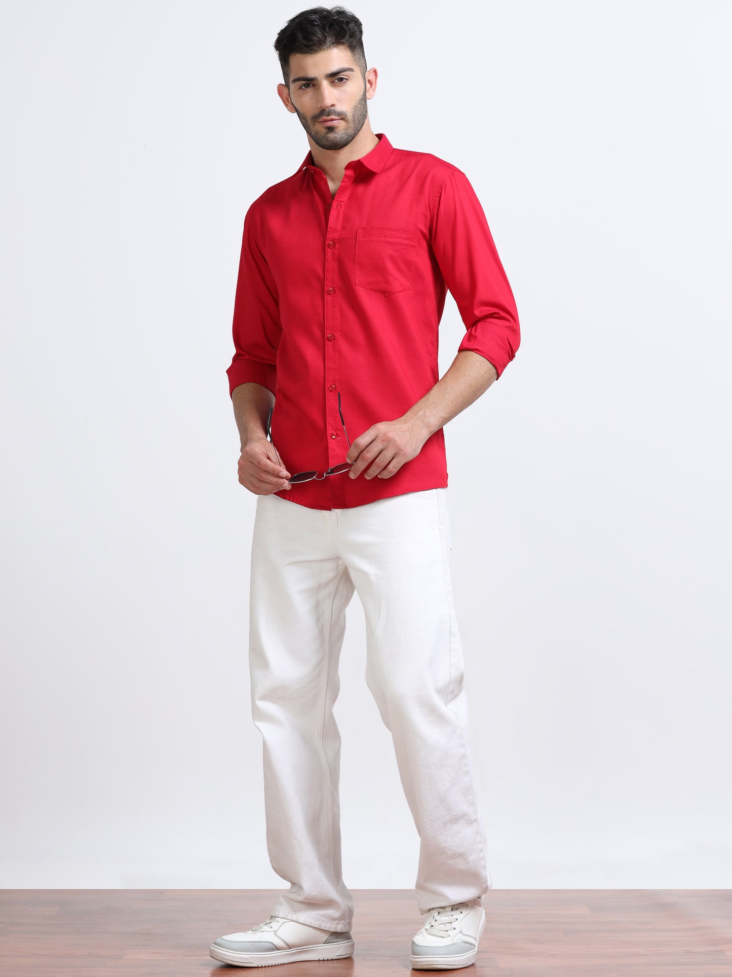 Cherry Red Men's Cotton Plain Casual Shirt - Premium Comfort Fit