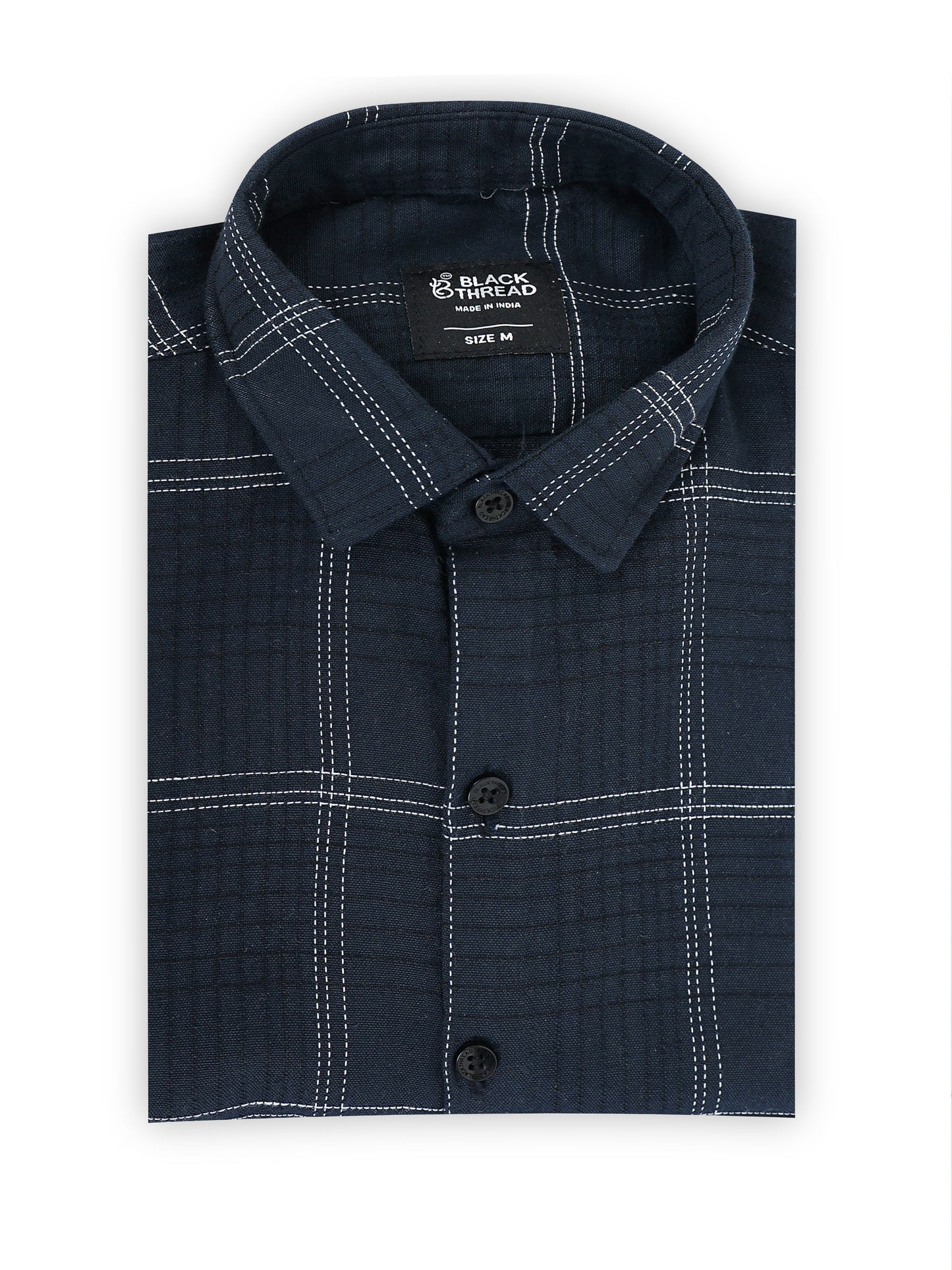 Dark Blue Men's Cotton Embroidered Checked Casual Shirt - Premium Comfort Fit