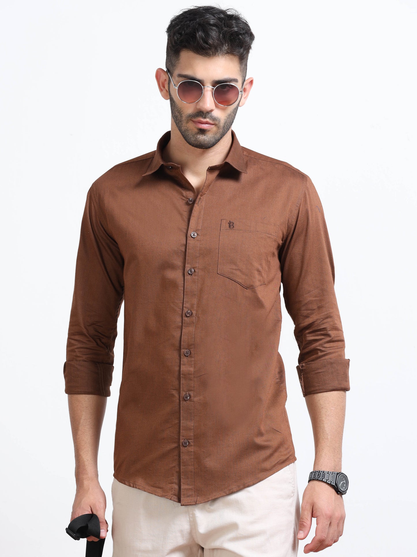Coffee Brown Men's Cotton Plain Casual Shirt - Premium Comfort Fit