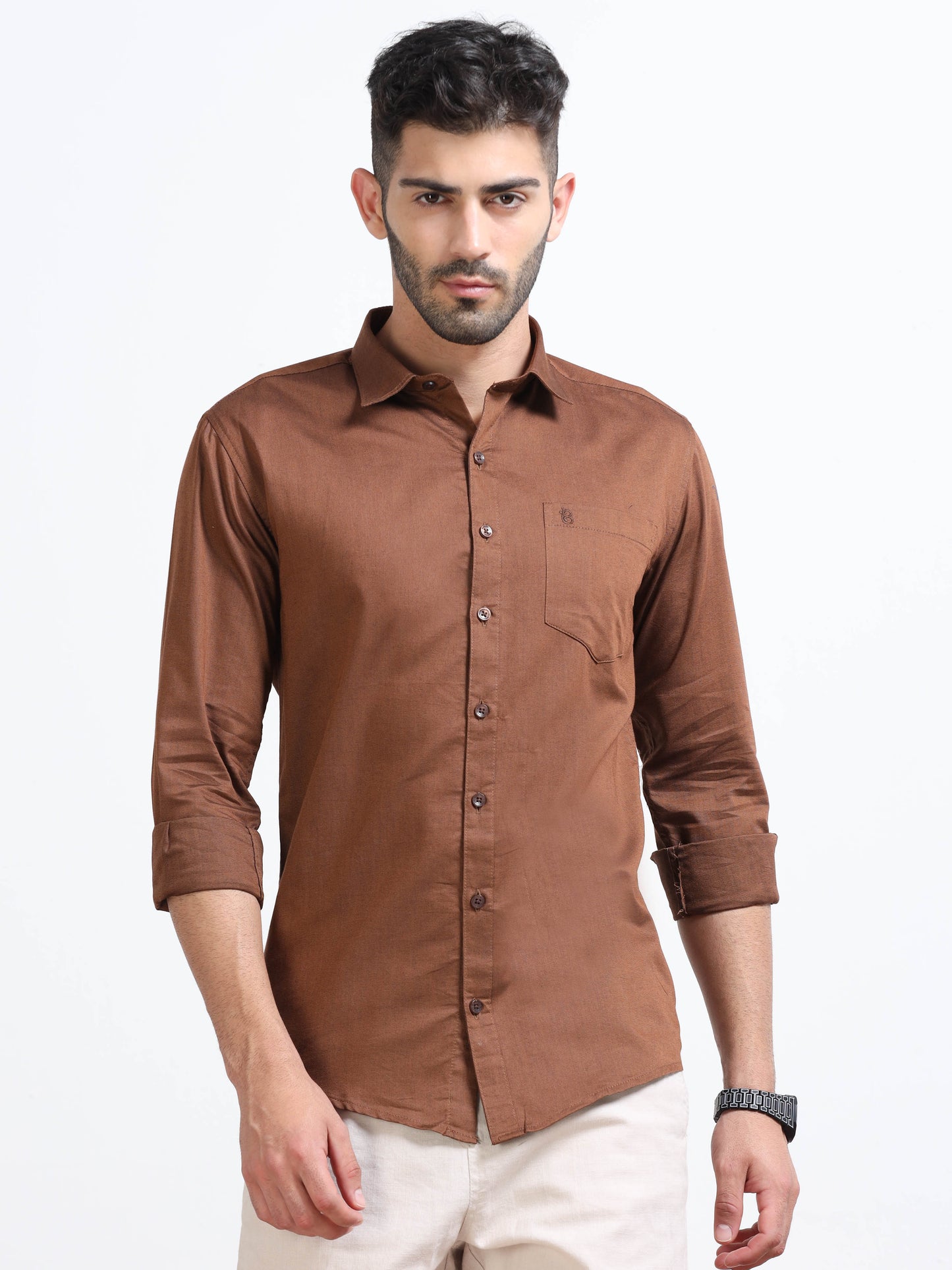 Coffee Brown Men's Cotton Plain Casual Shirt - Premium Comfort Fit