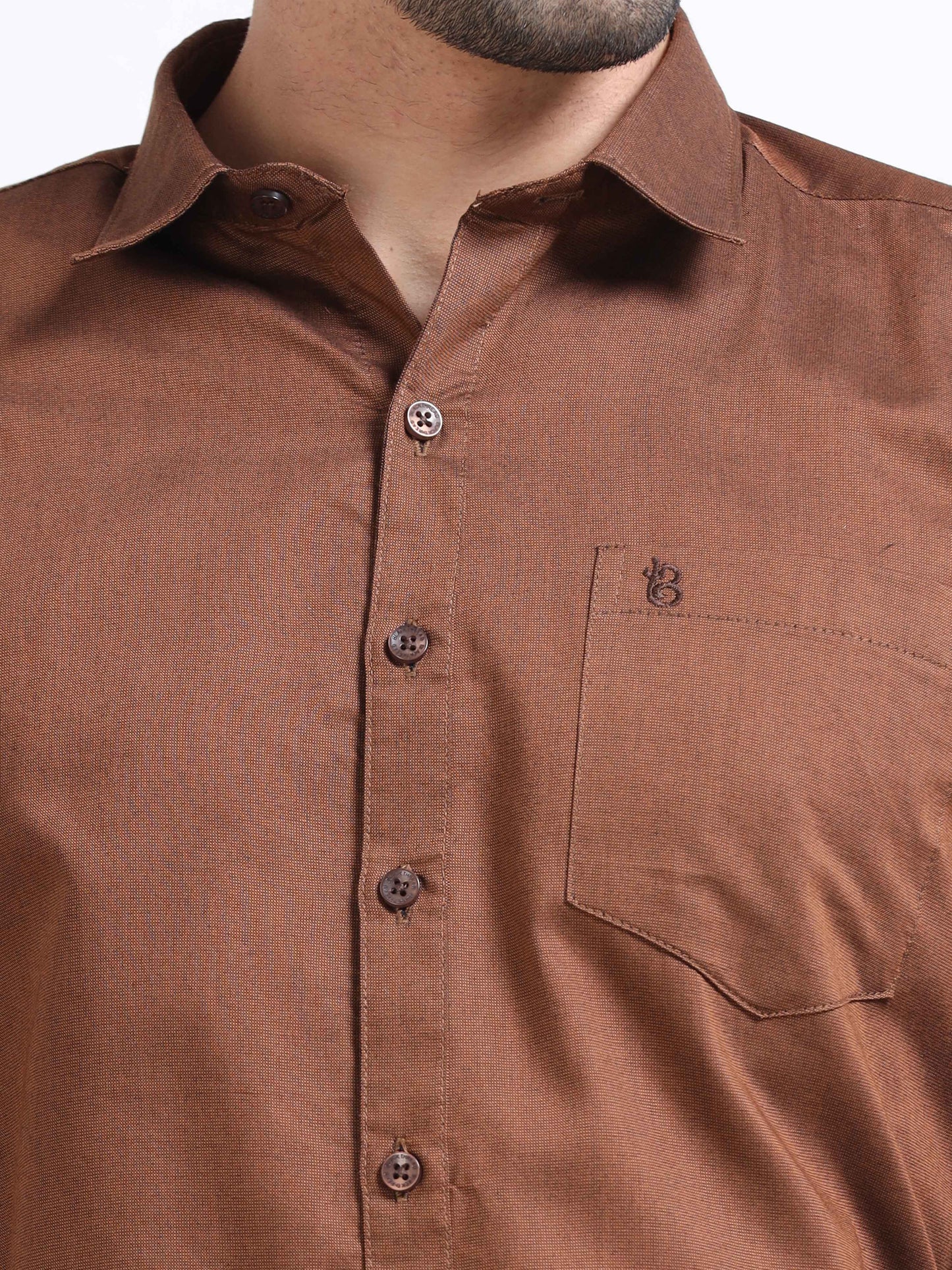 Coffee Brown Men's Cotton Plain Casual Shirt - Premium Comfort Fit