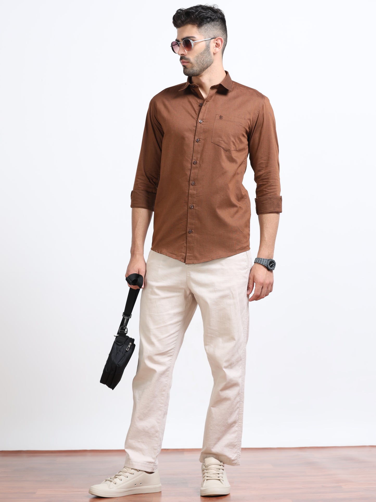 Coffee Brown Men's Cotton Plain Casual Shirt - Premium Comfort Fit