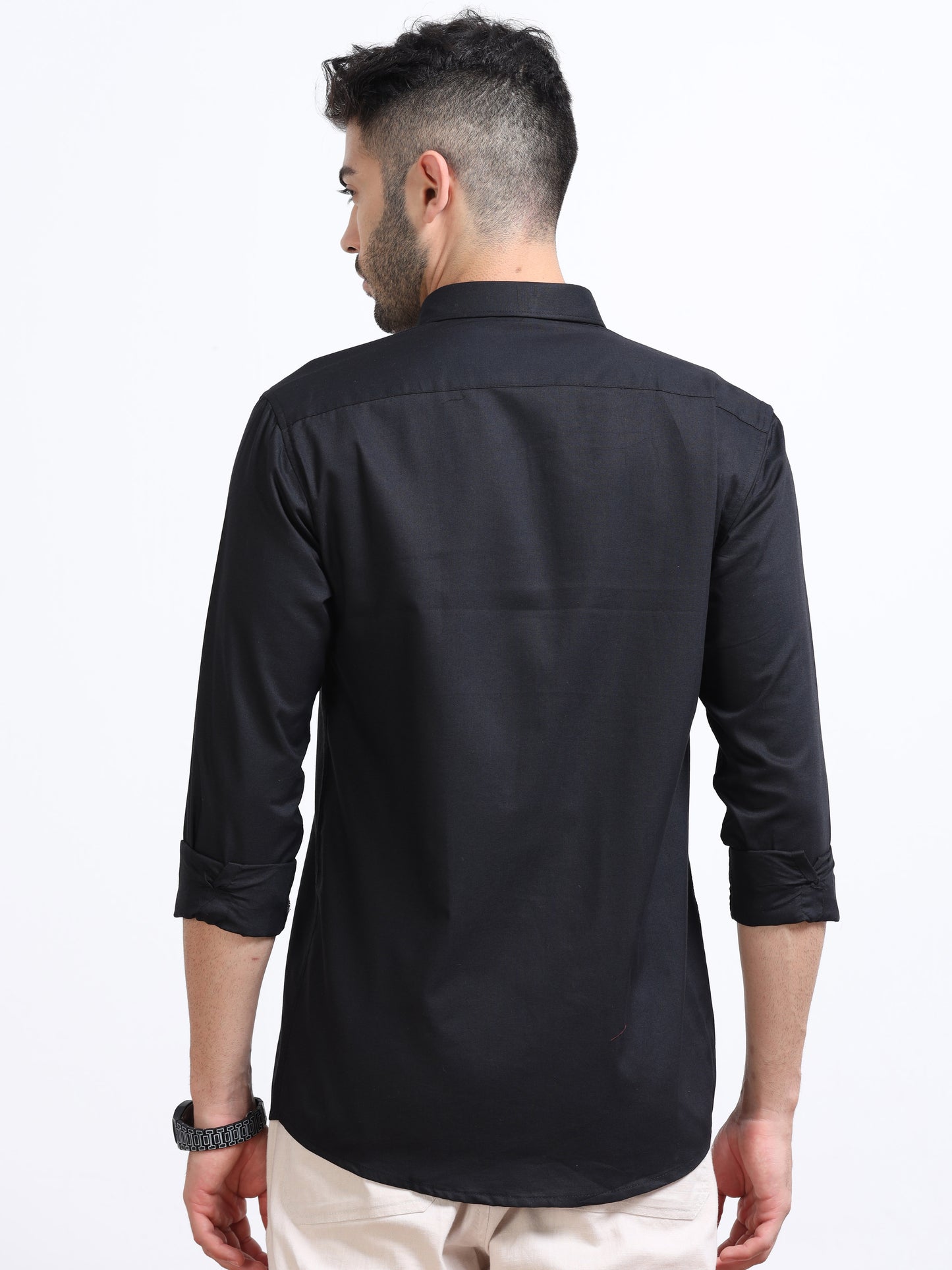 Black Men's Cotton Plain Casual Shirt - Premium Comfort Fit