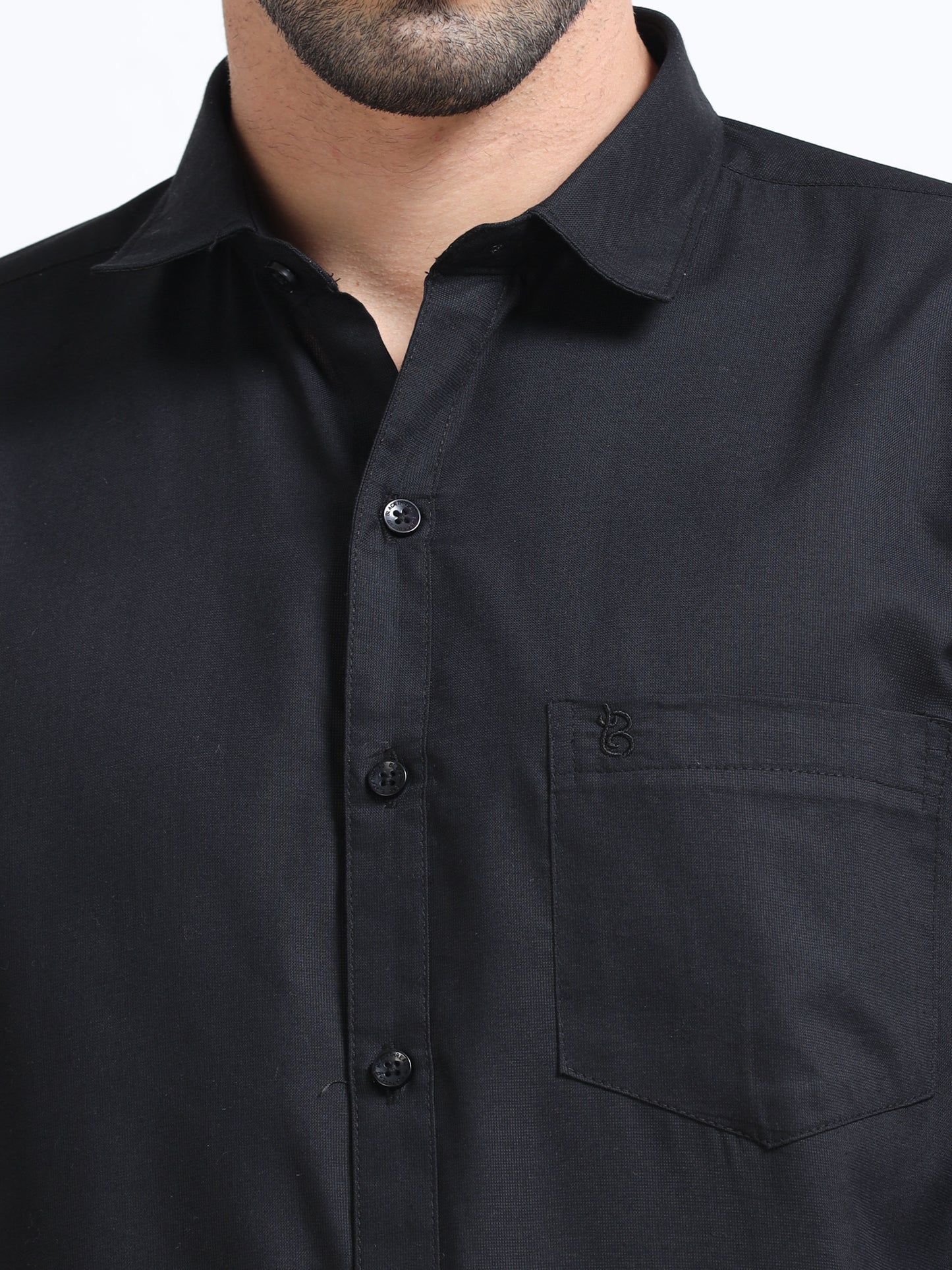 Black Men's Cotton Plain Casual Shirt - Premium Comfort Fit