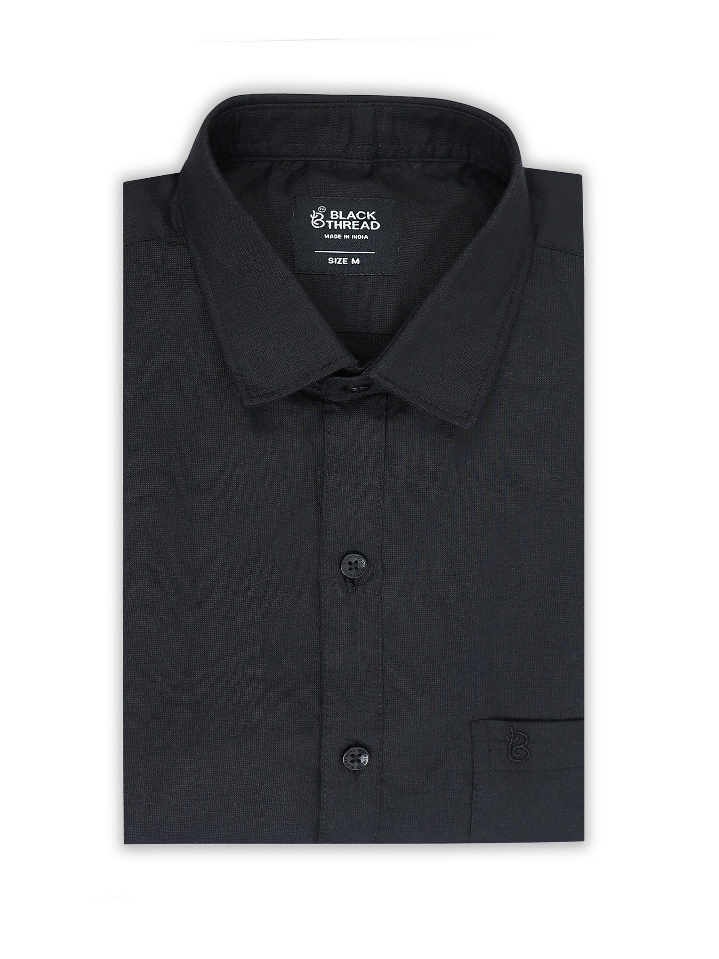Black Men's Cotton Plain Casual Shirt - Premium Comfort Fit