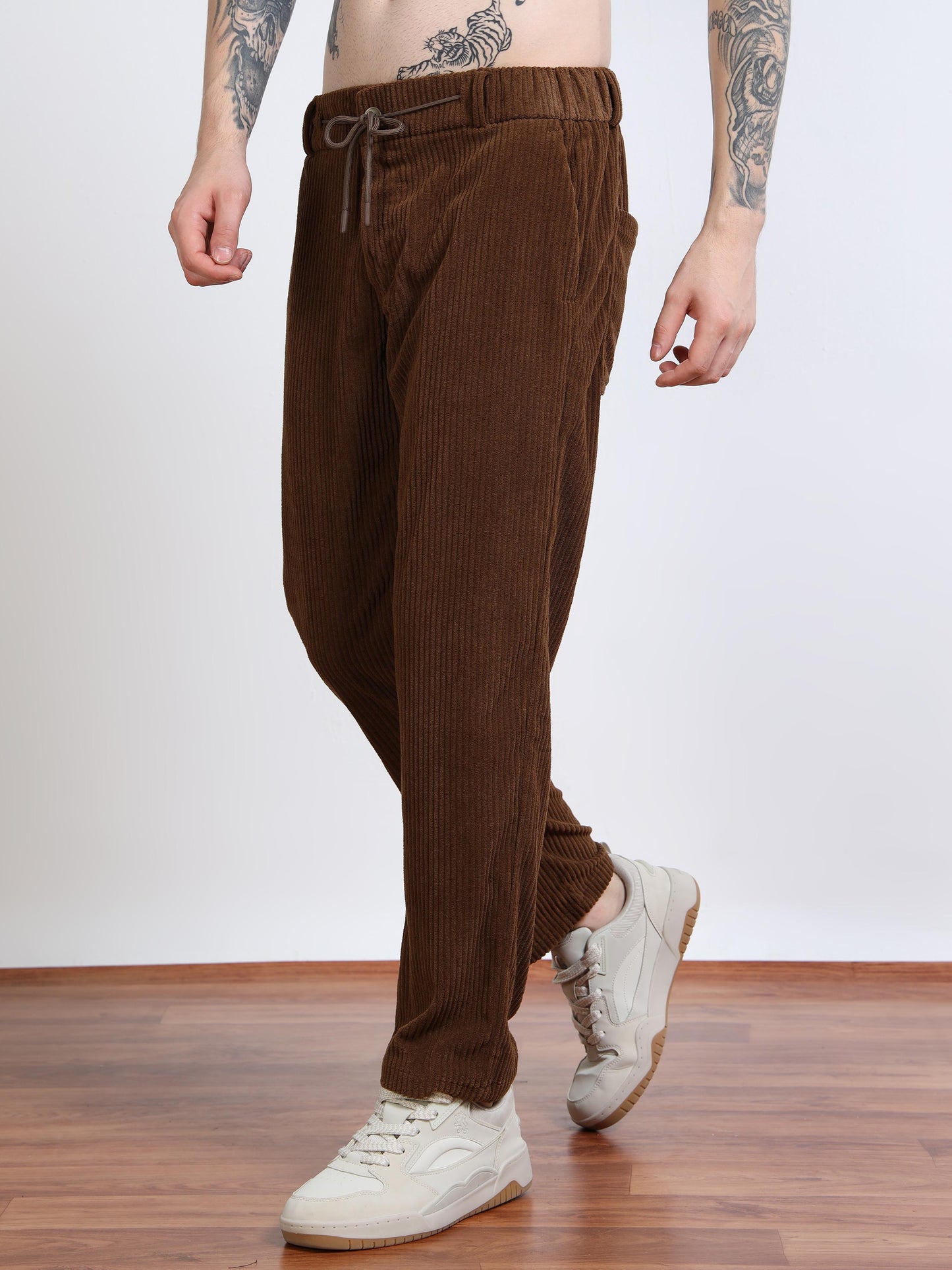 Men’s Corduroy Drawstring Lounge Trousers – Chocolate