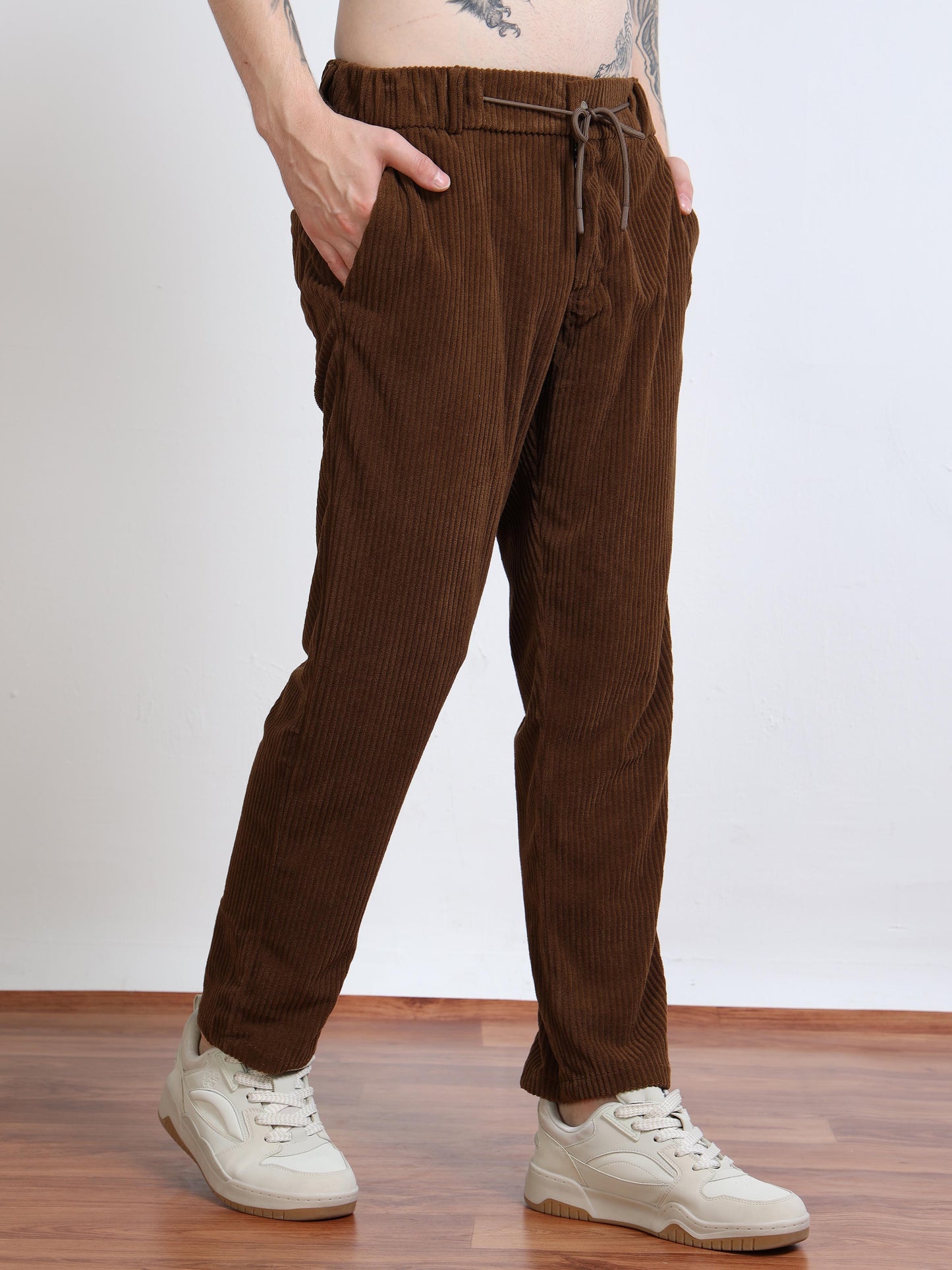 Men’s Corduroy Drawstring Lounge Trousers – Chocolate