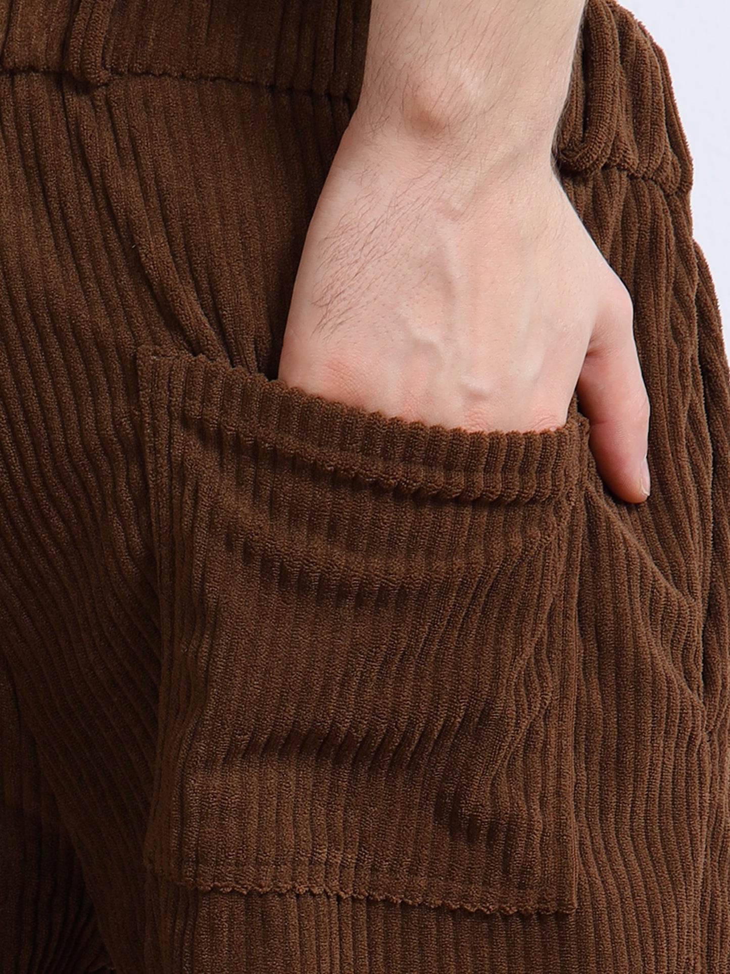 Men’s Corduroy Drawstring Lounge Trousers – Chocolate