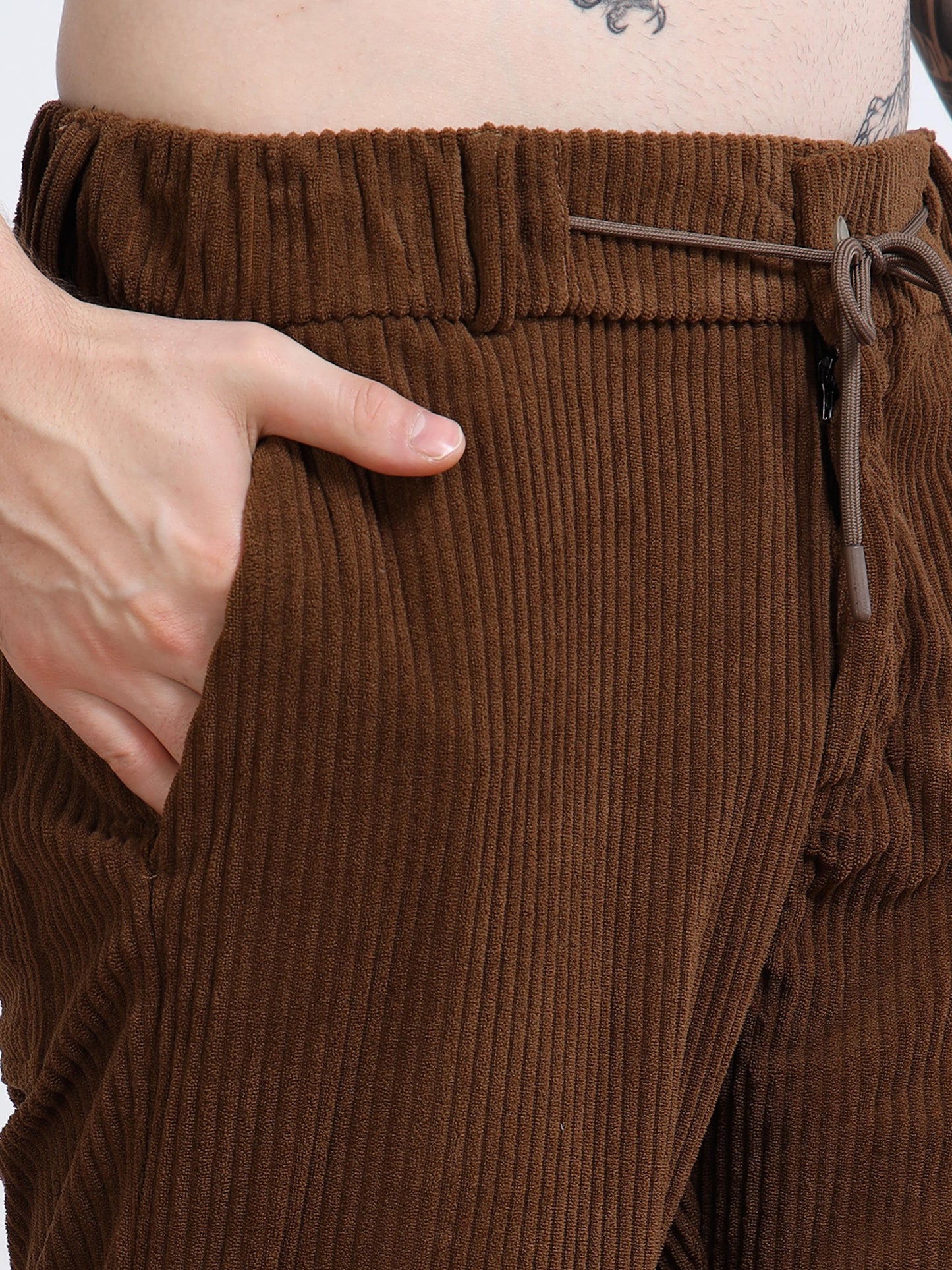 Men’s Corduroy Drawstring Lounge Trousers – Chocolate