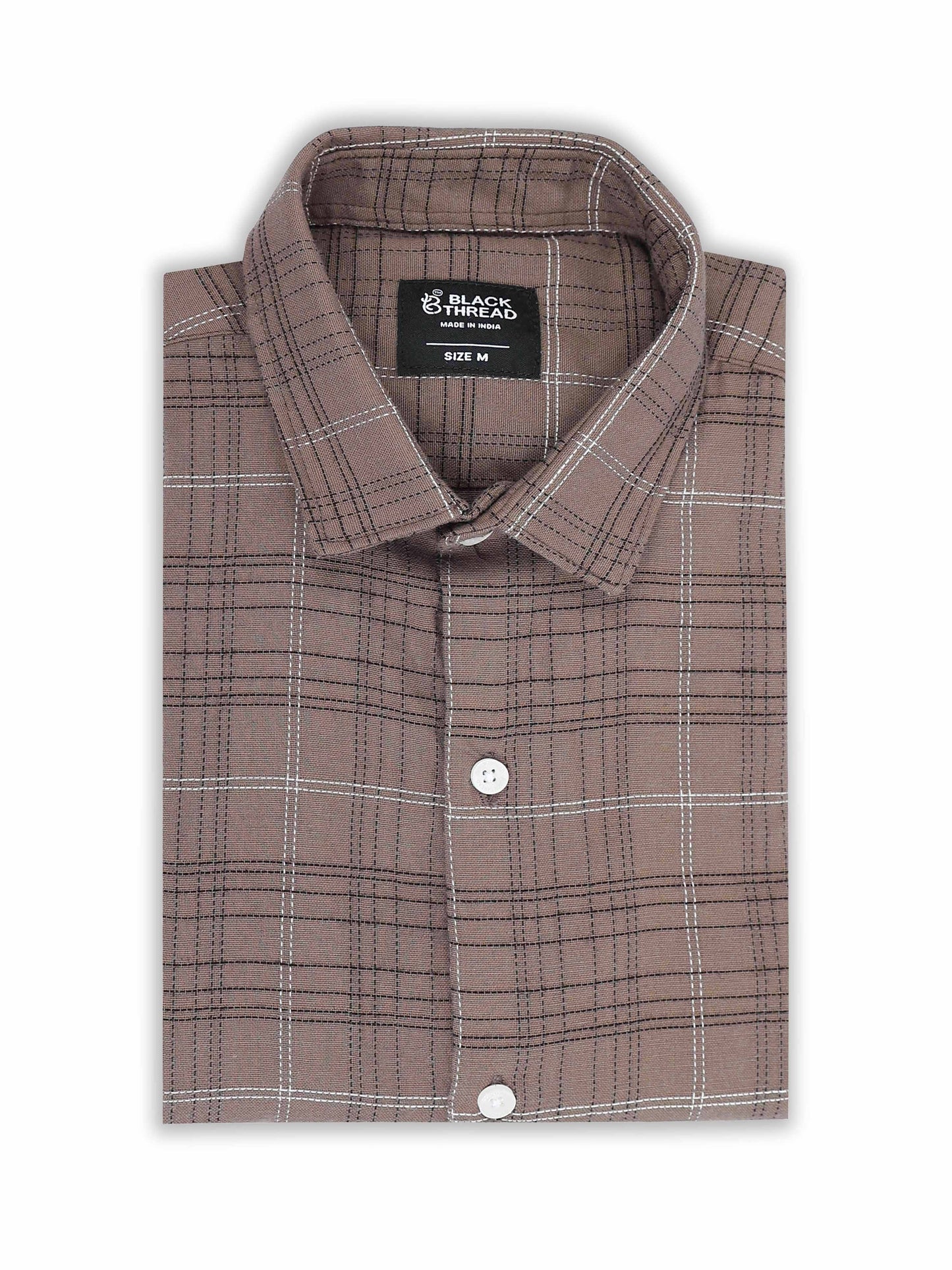 Brown Men's Cotton Embroidered Checked Casual Shirt - Premium Comfort Fit