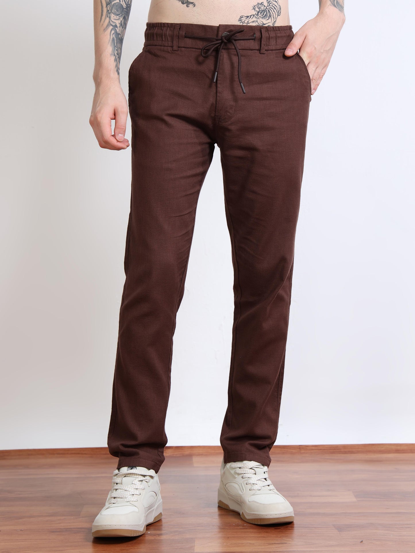 Men’s Drawstring Chino Trousers – Espresso Brown