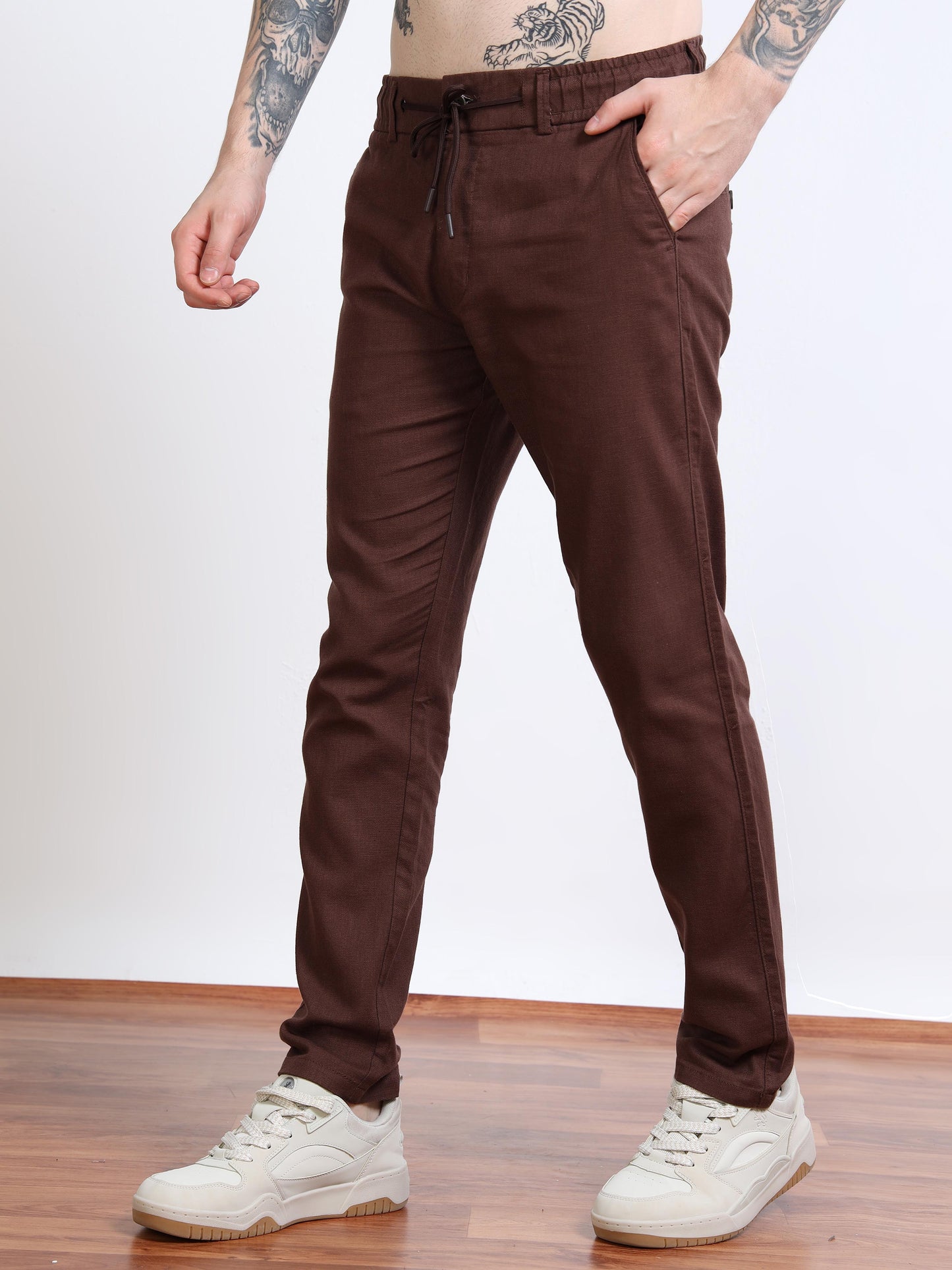 Men’s Drawstring Chino Trousers – Espresso Brown